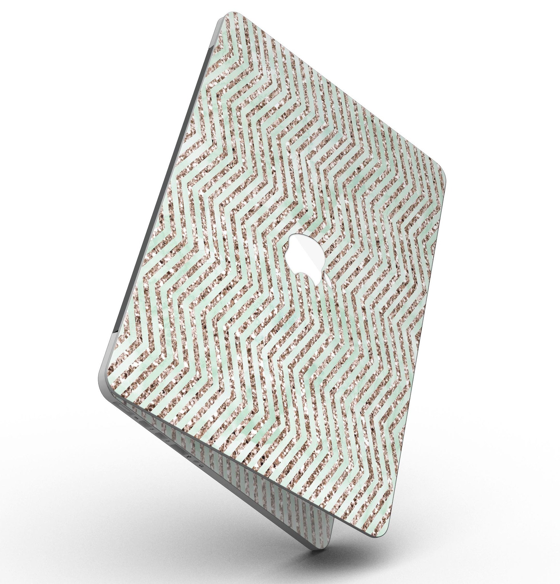 Brown and Green Glimmer Chevron skin for MacBook Pro with Retina Display, showcasing a stylish design that protects against scratches.
