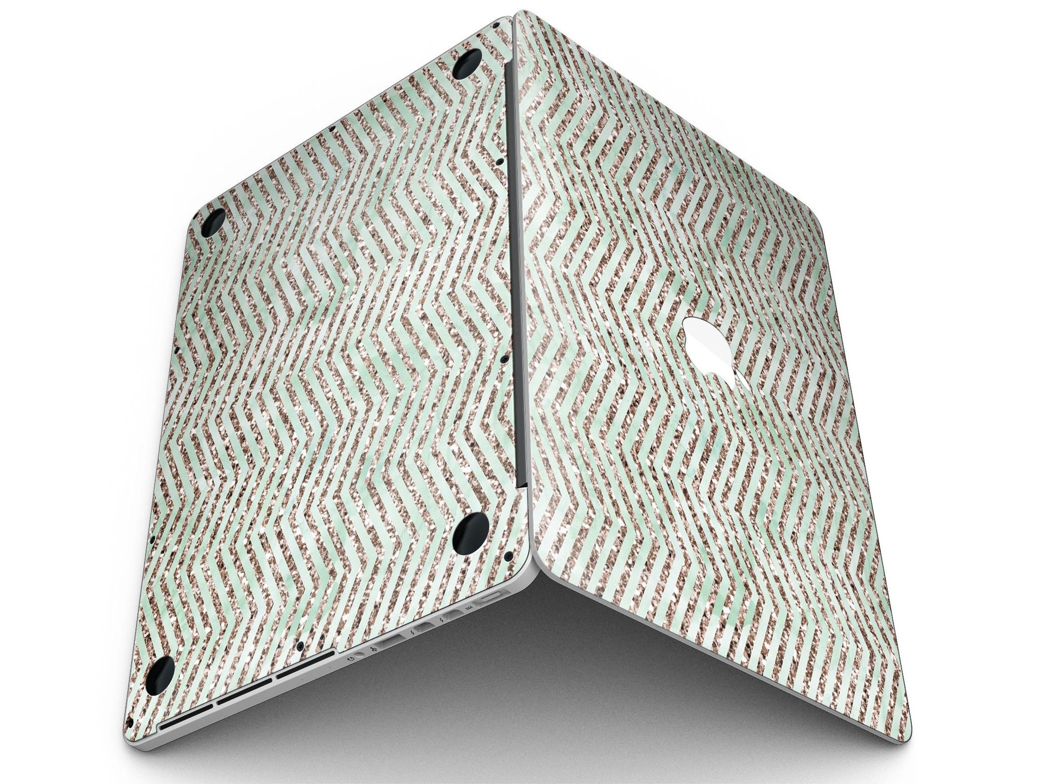Brown and Green Glimmer Chevron skin for MacBook Pro with Retina Display, showcasing a stylish design that protects against scratches.
