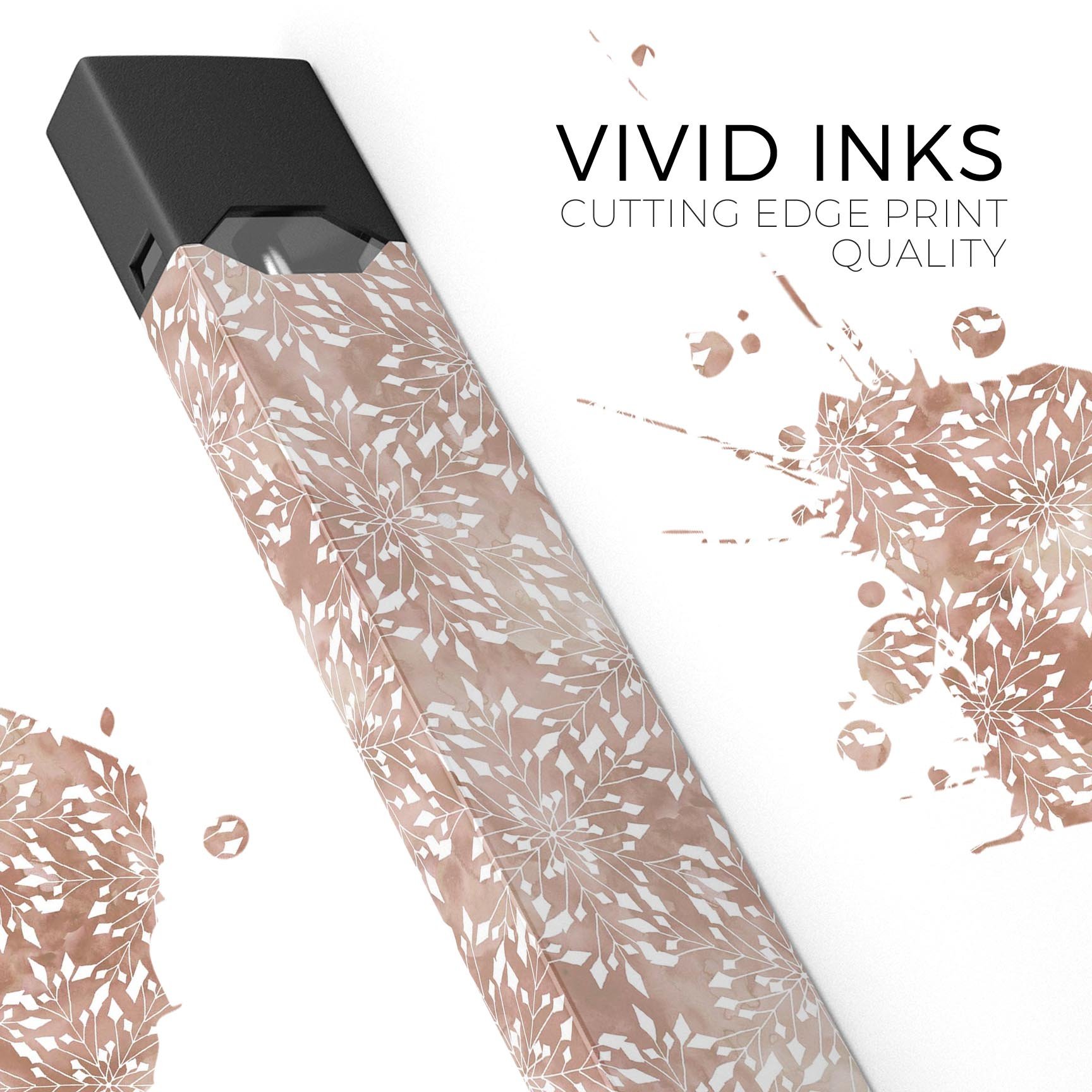 Brown and white fractal pattern skin wrap for JUUL vaping device, showcasing its unique design and protective features.