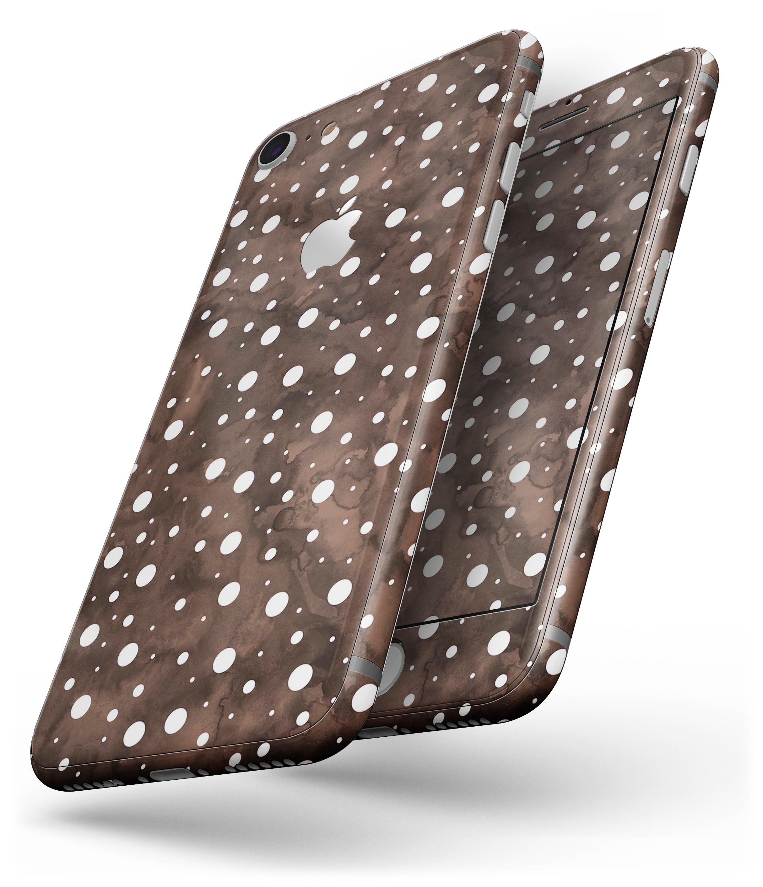 Brown and white watercolor polka dots skin for iPhone 8 and 8 Plus, showcasing a stylish design with a smooth finish.