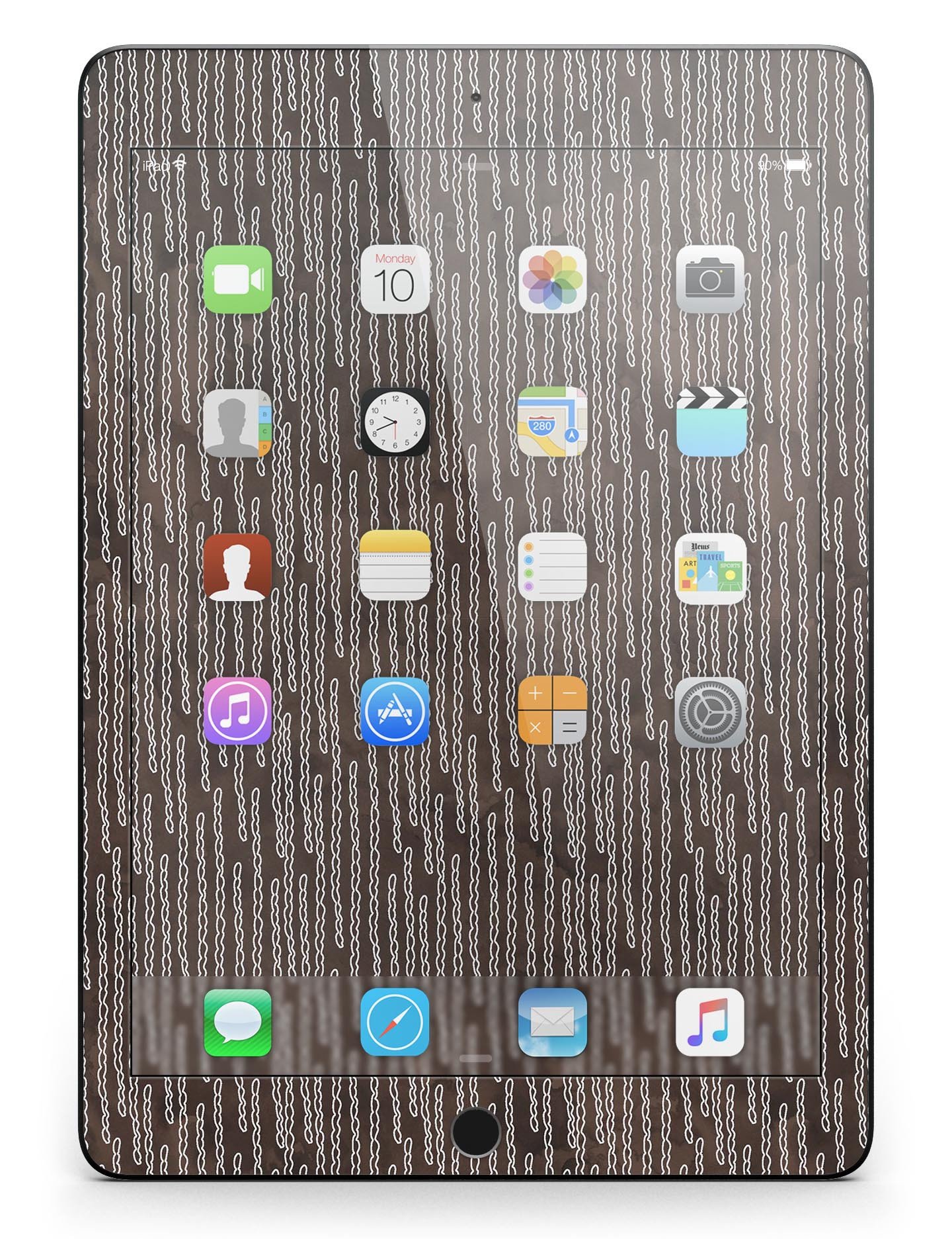 Brown and white watercolor squiggles skin for iPad Pro, showcasing vibrant colors and artistic design.