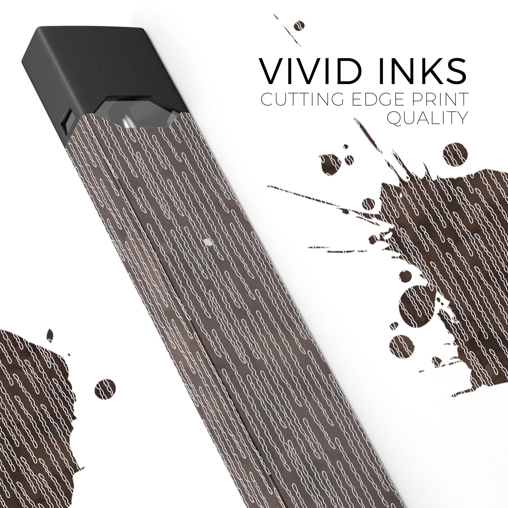 Brown and white watercolor squiggles decal skin for JUUL vaping device, showcasing vibrant colors and unique design.