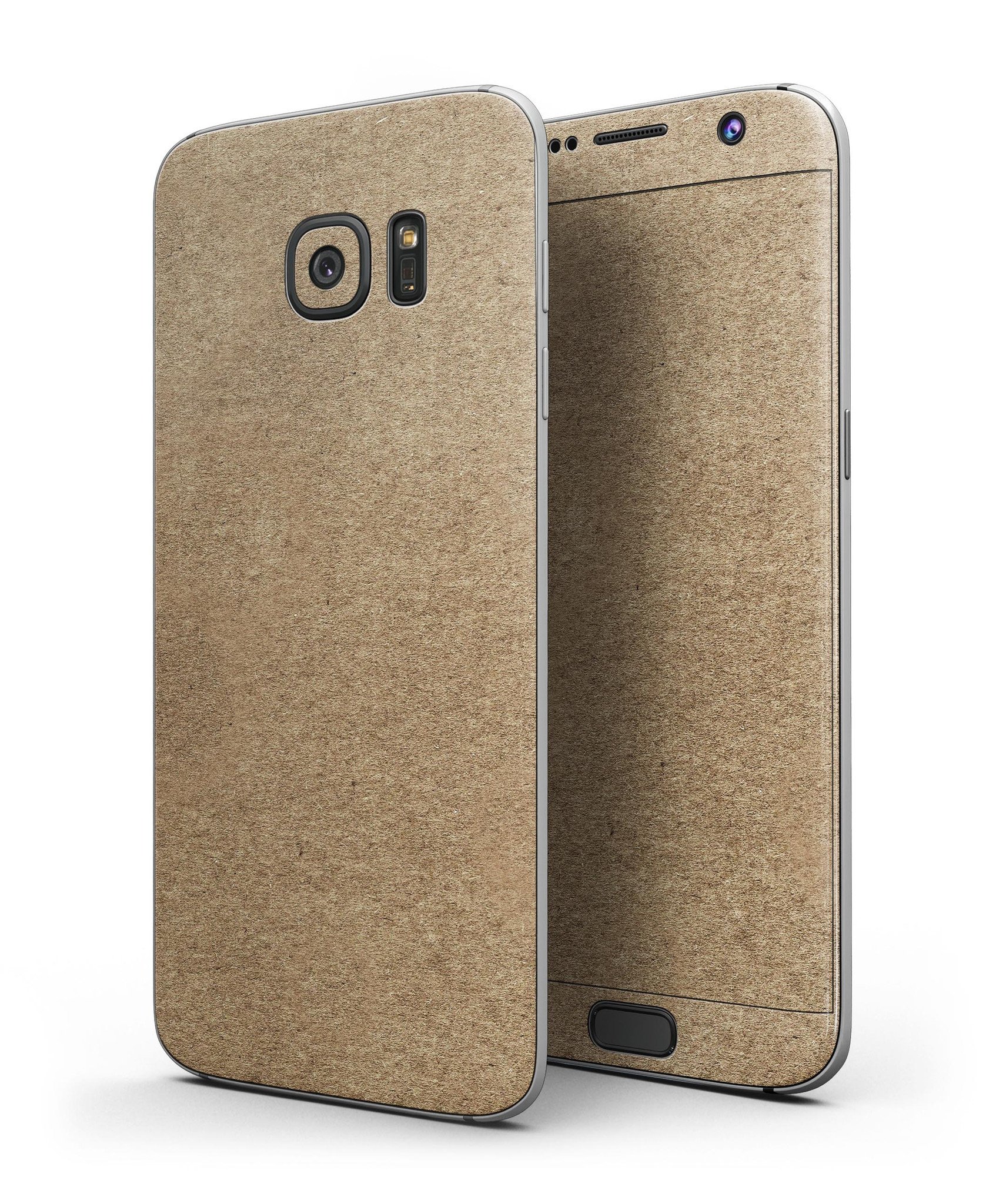 Brown Cork Surface Skin-Kit for Samsung Galaxy S7, showcasing a stylish cork design with a full-body wrap.