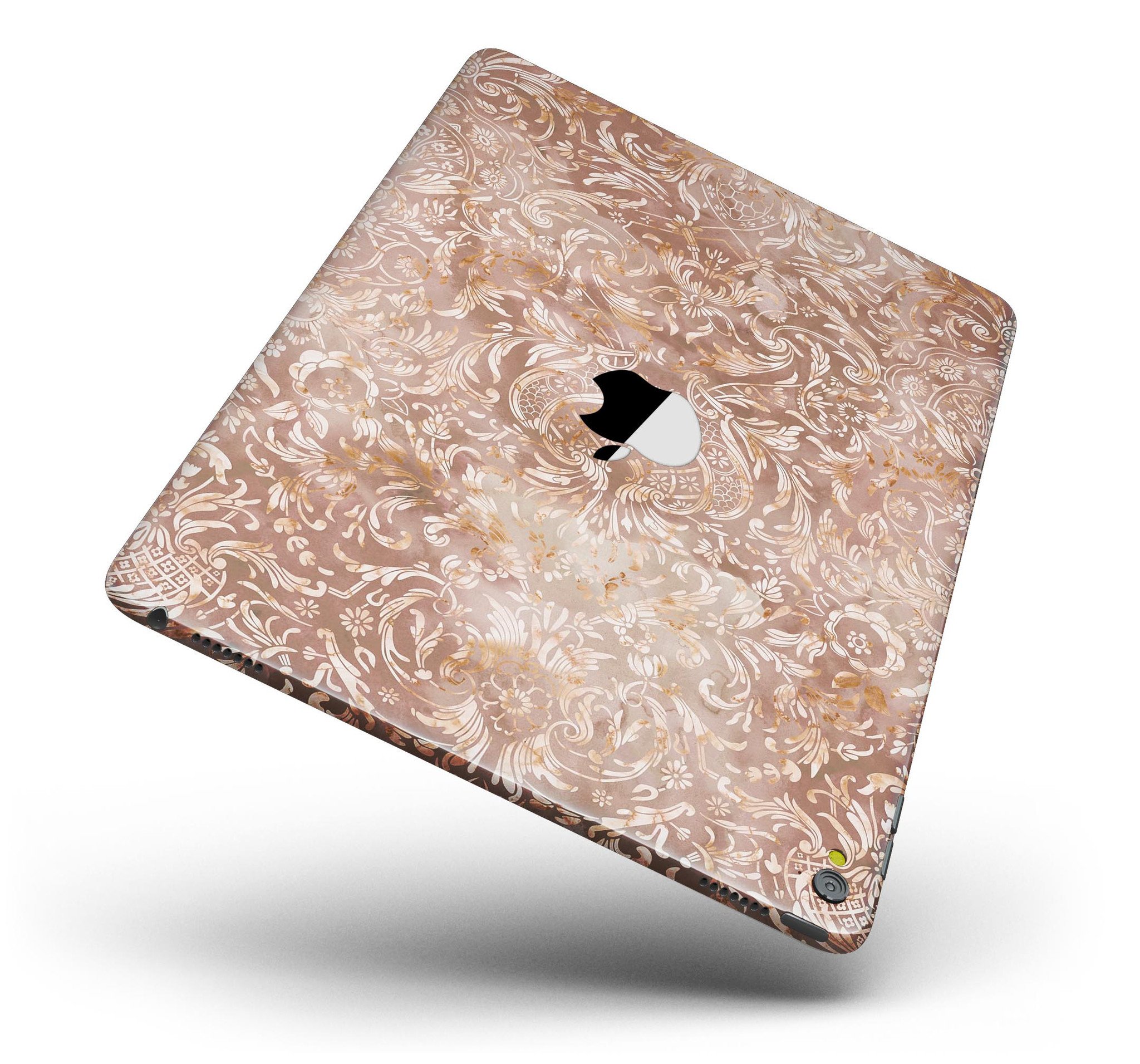 Brown Damask v2 Watercolor Pattern Full Body Skin for iPad Pro, showcasing intricate design and vibrant colors.