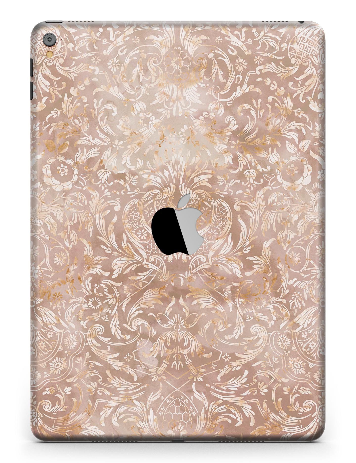 Brown Damask v2 Watercolor Pattern Full Body Skin for iPad Pro, showcasing intricate design and vibrant colors.
