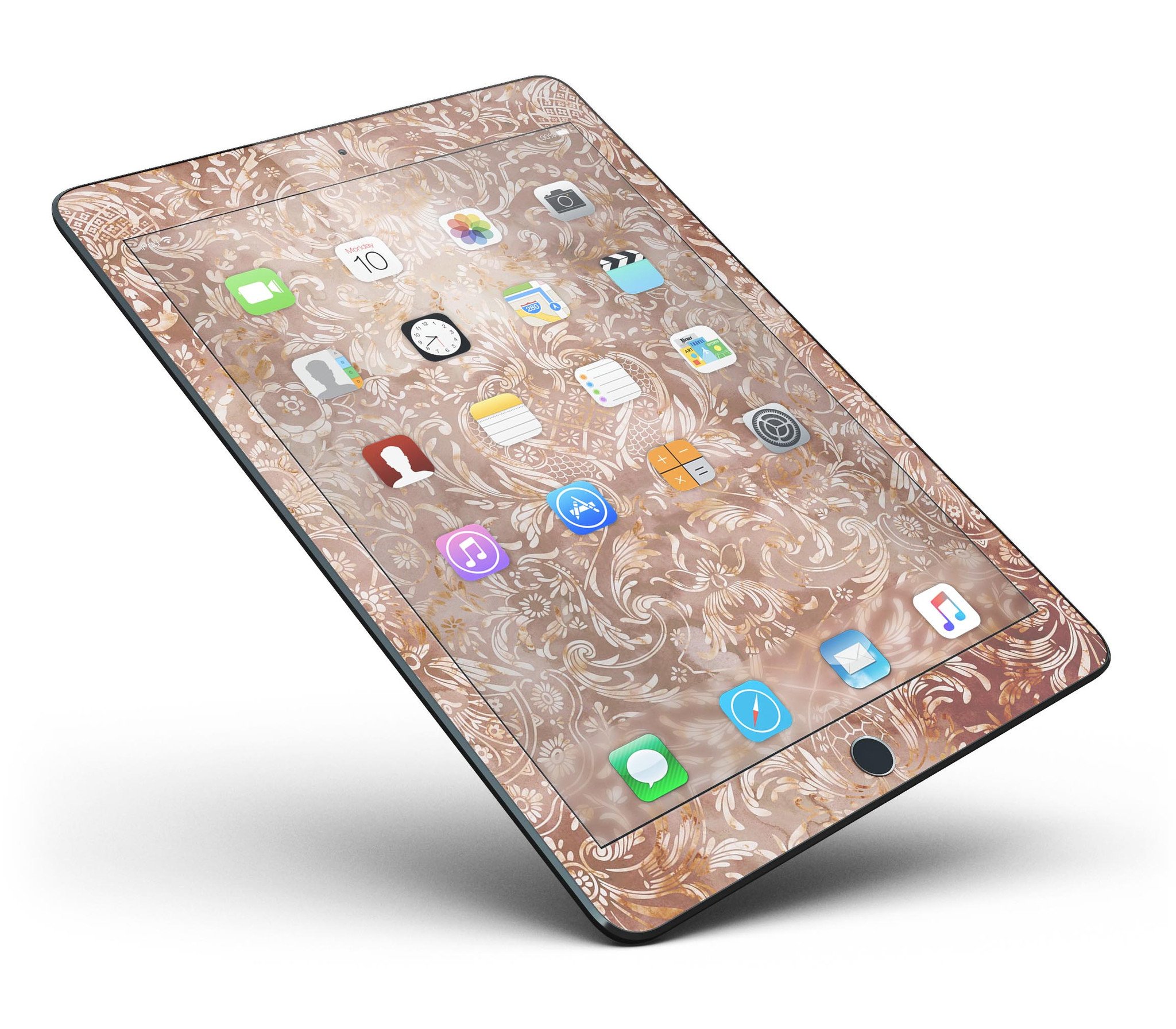 Brown Damask v2 Watercolor Pattern Full Body Skin for iPad Pro, showcasing intricate design and vibrant colors.