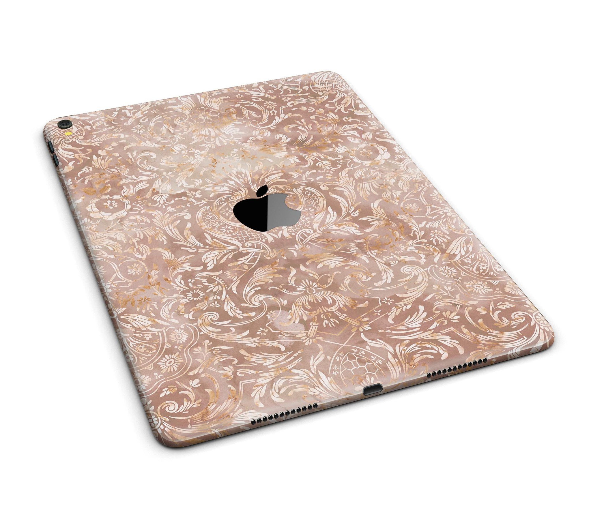 Brown Damask v2 Watercolor Pattern Full Body Skin for iPad Pro, showcasing intricate design and vibrant colors.