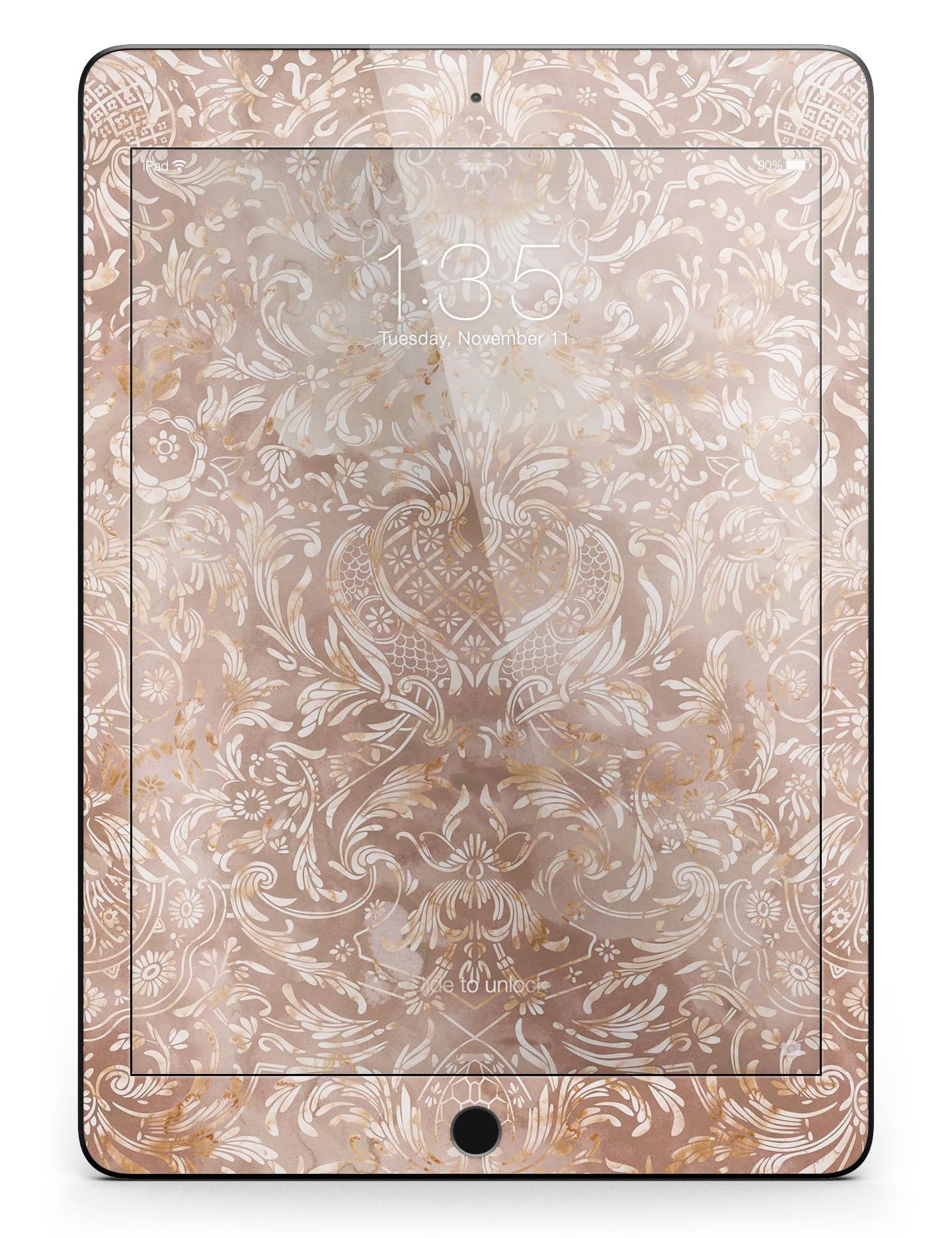 Brown Damask v2 Watercolor Pattern Full Body Skin for iPad Pro, showcasing intricate design and vibrant colors.