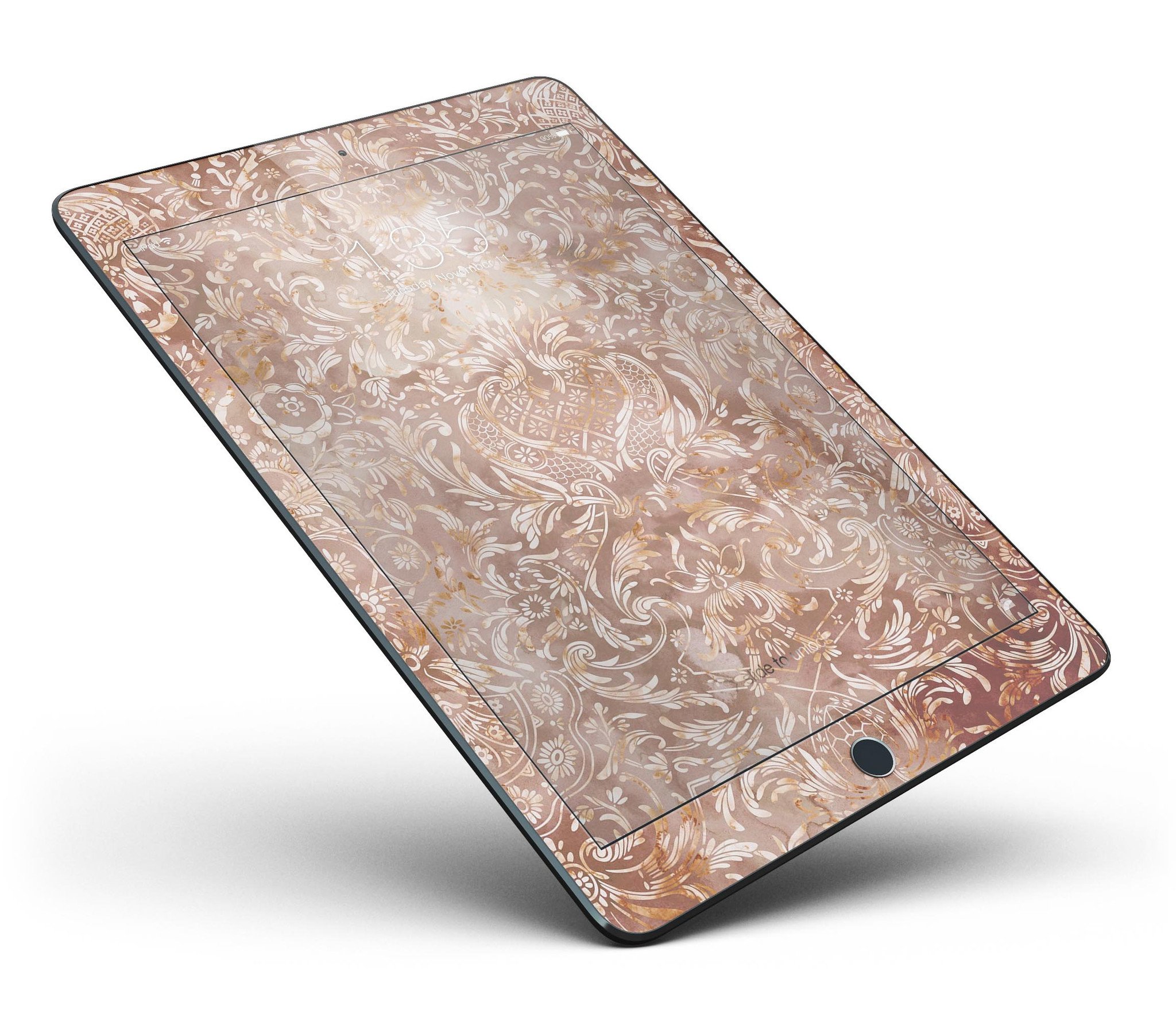 Brown Damask v2 Watercolor Pattern Full Body Skin for iPad Pro, showcasing intricate design and vibrant colors.