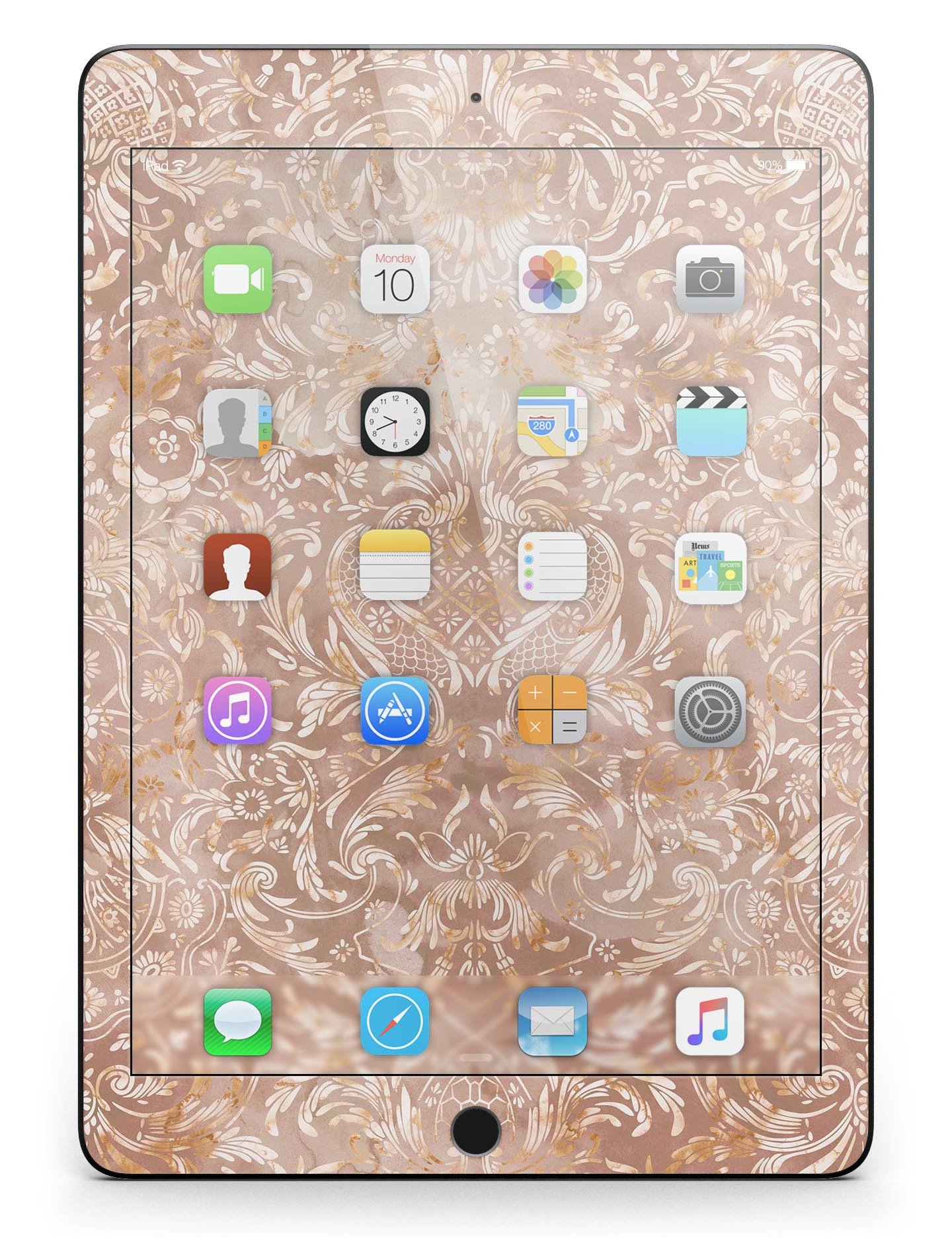 Brown Damask v2 Watercolor Pattern Full Body Skin for iPad Pro, showcasing intricate design and vibrant colors.