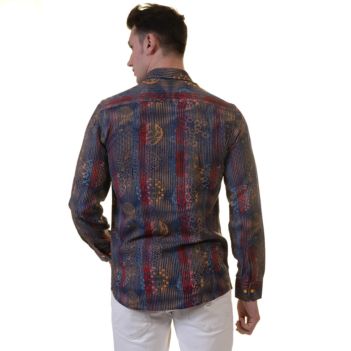 Brown Floral Mens Slim Fit Designer Dress Shirt made from luxury European cotton, featuring a spread collar and designer cuff for versatile styling.