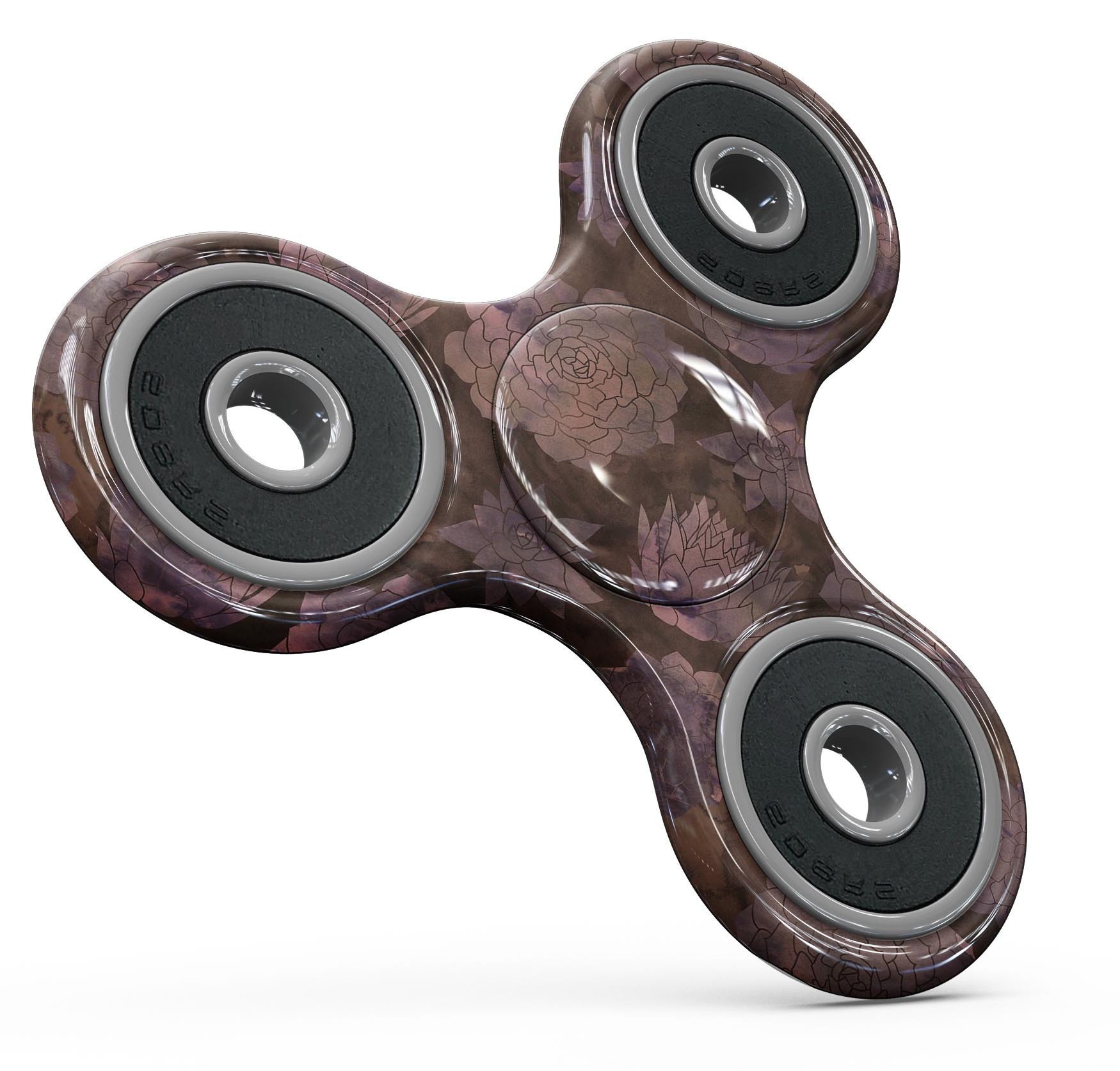 Brown Floral Succulents Full-Body Skin-Kit for fidget spinner, showcasing intricate floral patterns on durable vinyl.