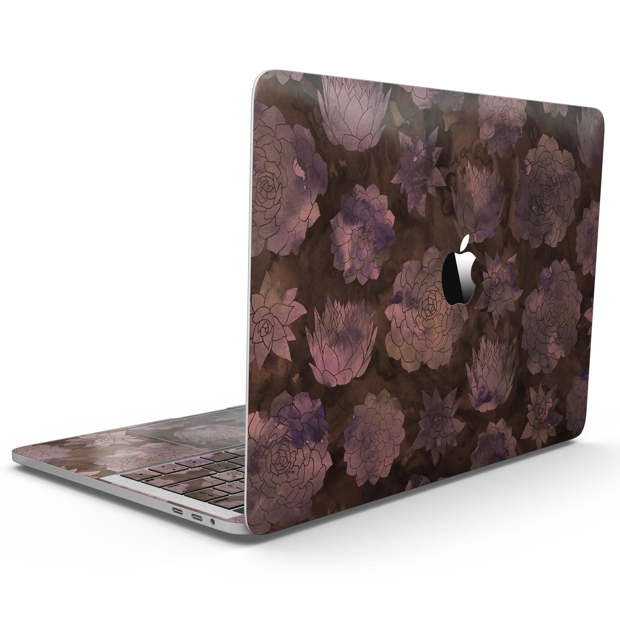 Brown Floral Succulents skin kit for MacBook Pro with Touch Bar, showcasing a vibrant floral design on premium vinyl.