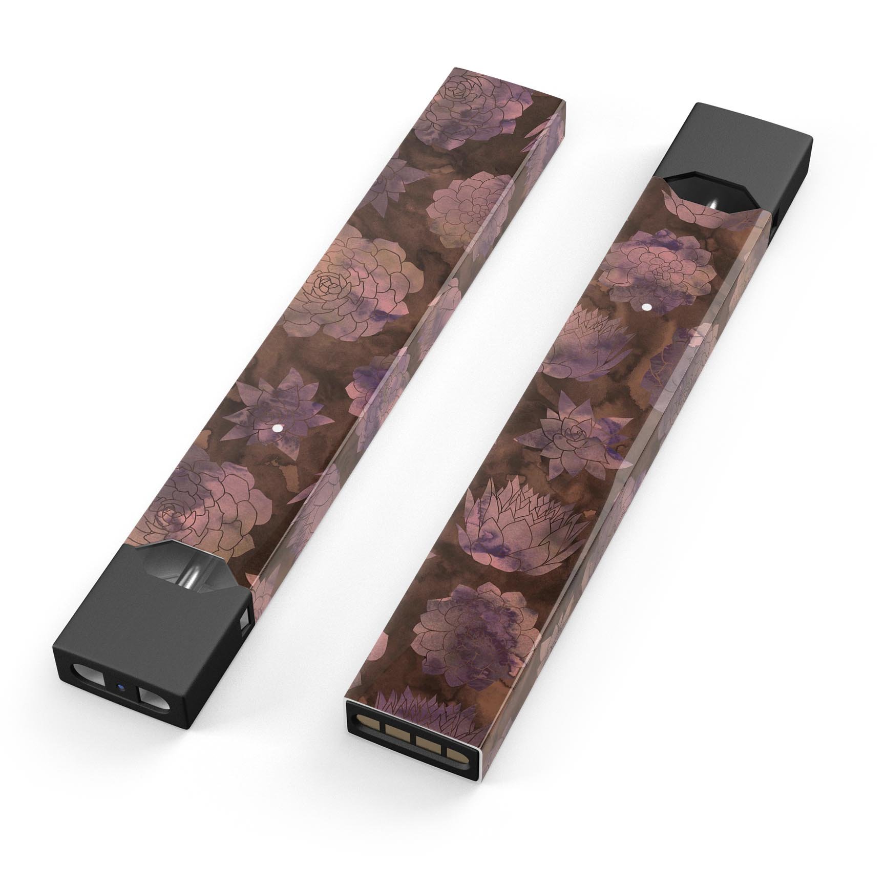 Brown Floral Succulents skin-wrap sticker designed for JUUL vaping device, showcasing vibrant floral patterns on a protective vinyl surface.