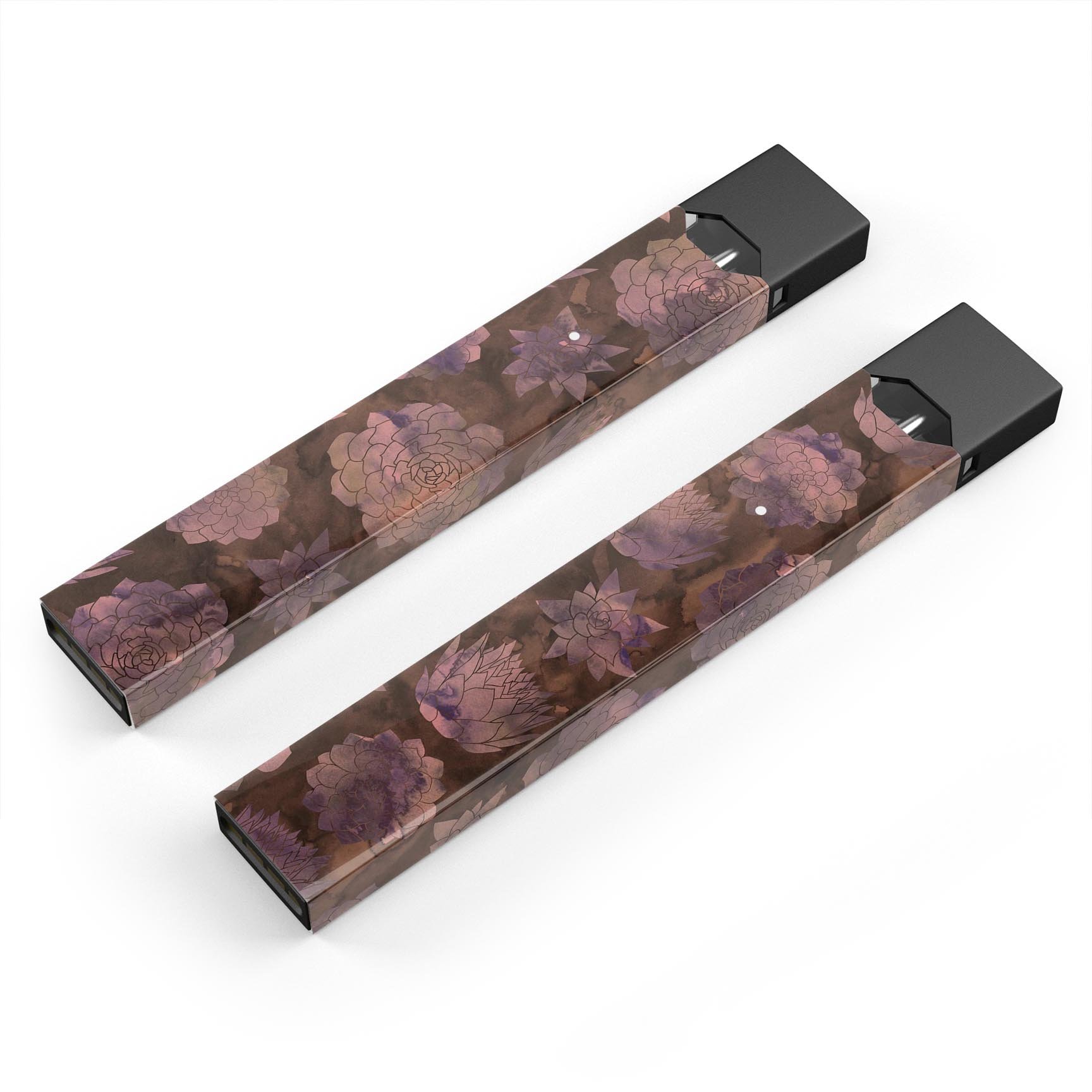 Brown Floral Succulents skin-wrap sticker designed for JUUL vaping device, showcasing vibrant floral patterns on a protective vinyl surface.
