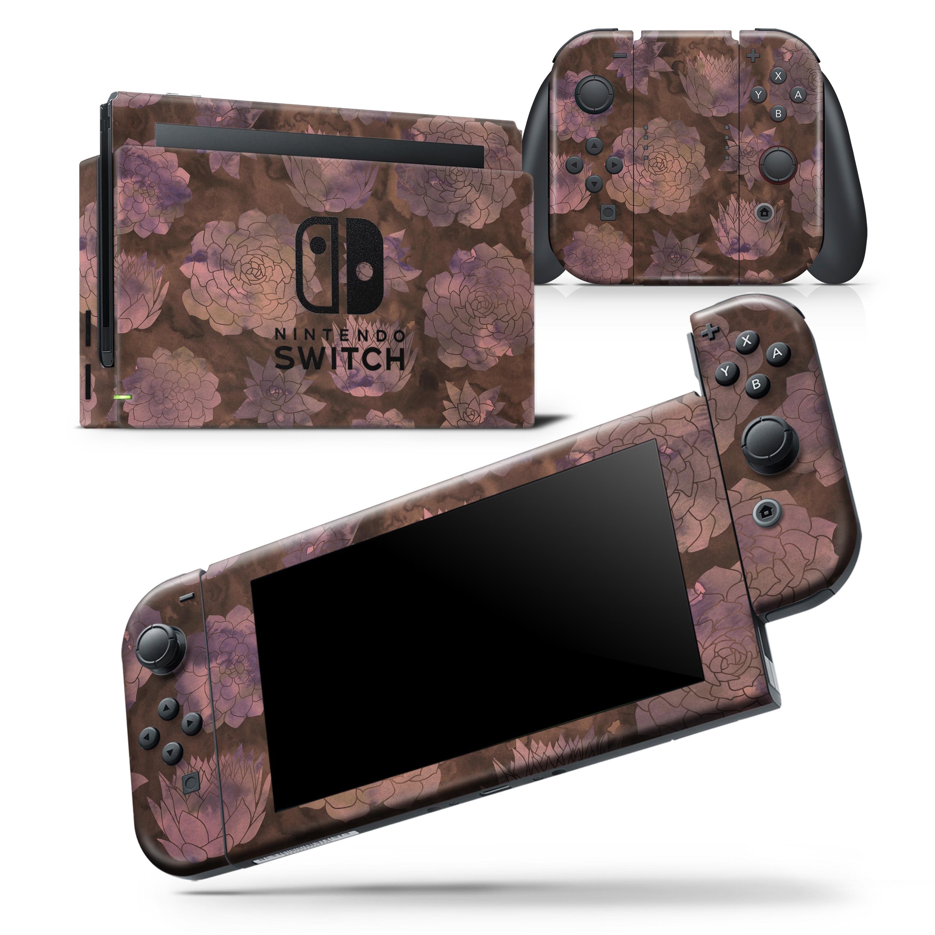Brown Floral Succulents skin wrap decal for Nintendo Switch Lite, showcasing a vibrant floral design on a sleek console.