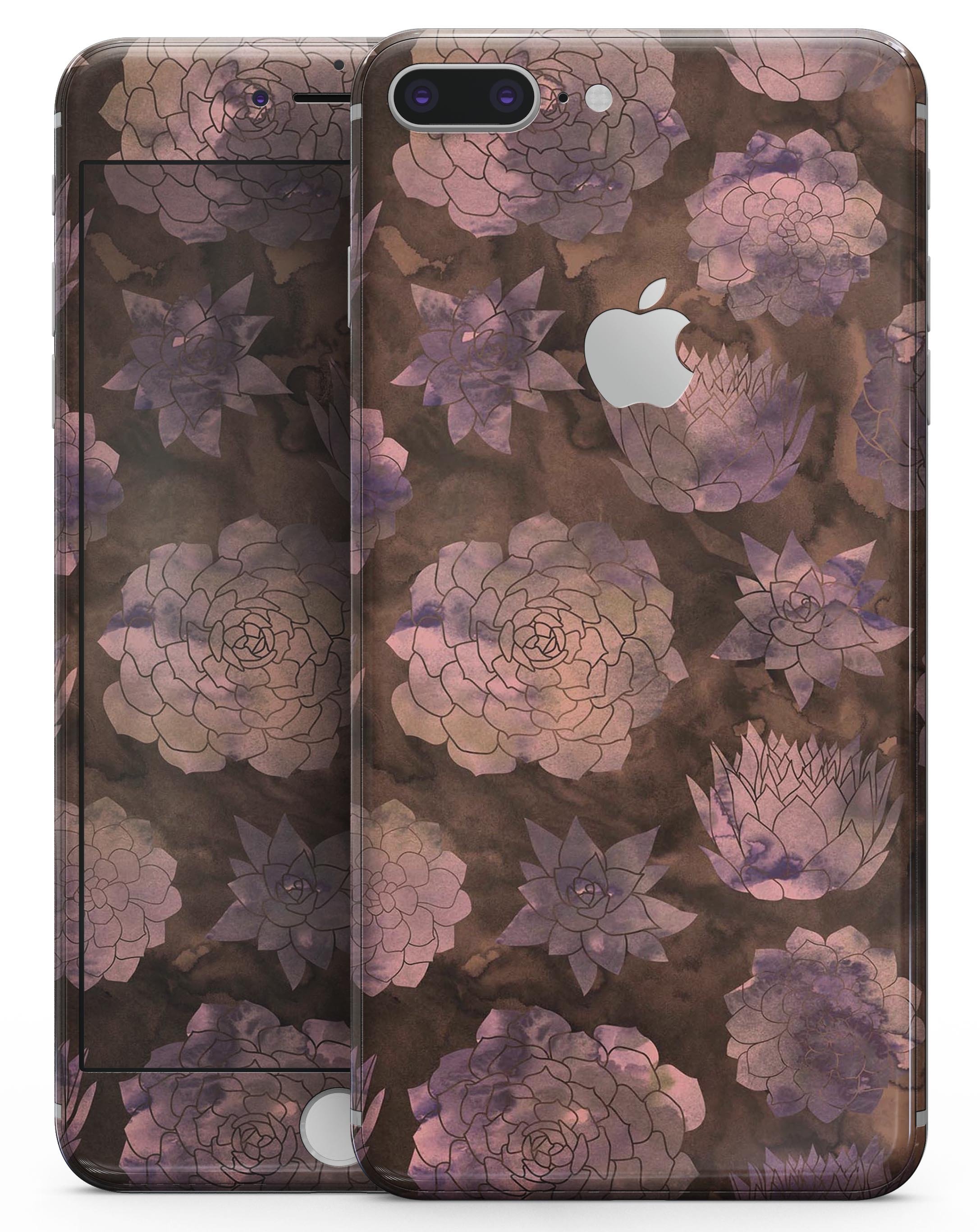 Brown Floral Succulents skin for iPhone 8 or 8 Plus, showcasing vibrant floral design on a sleek vinyl surface.