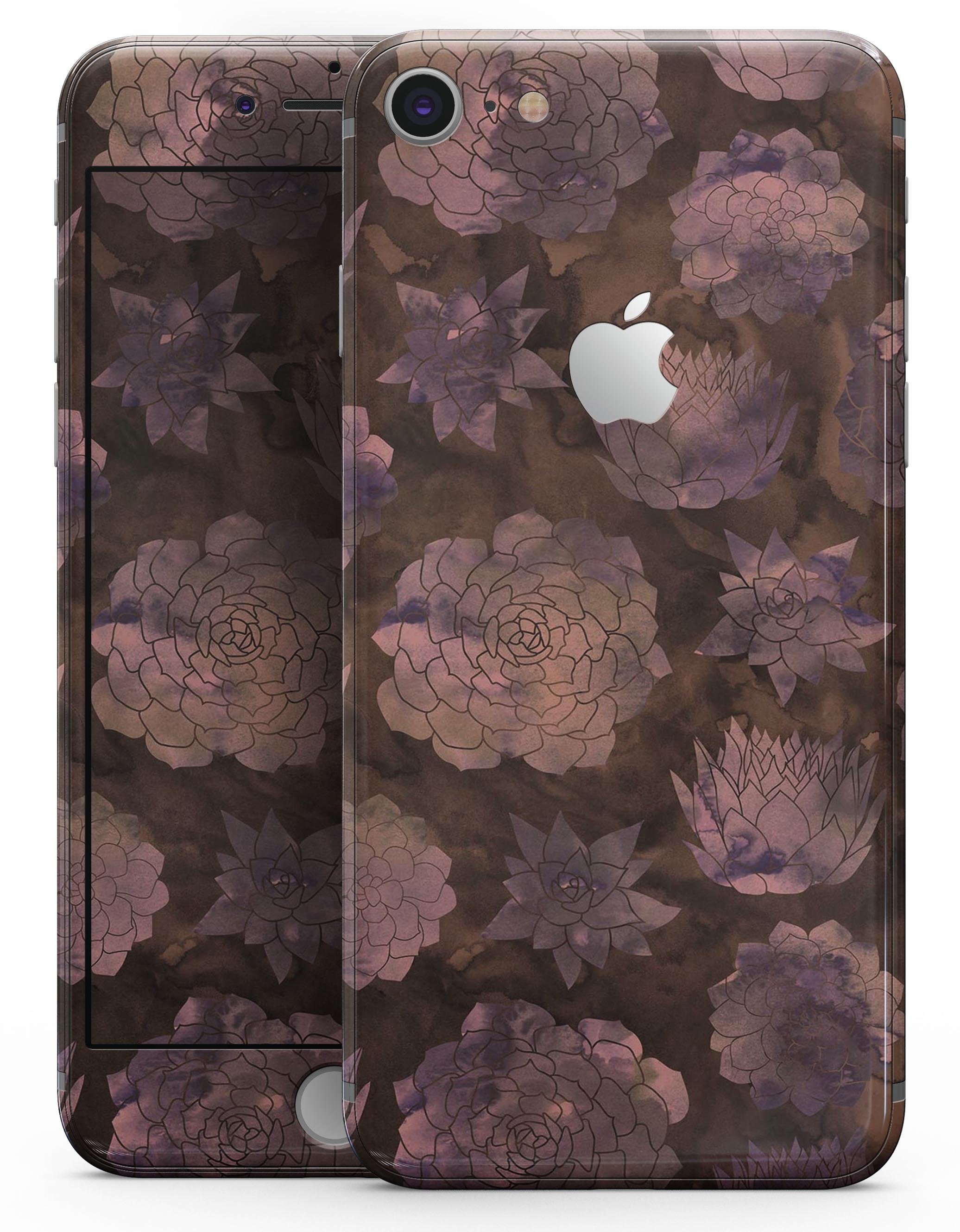 Brown Floral Succulents skin for iPhone 8 or 8 Plus, showcasing vibrant floral design on a sleek vinyl surface.