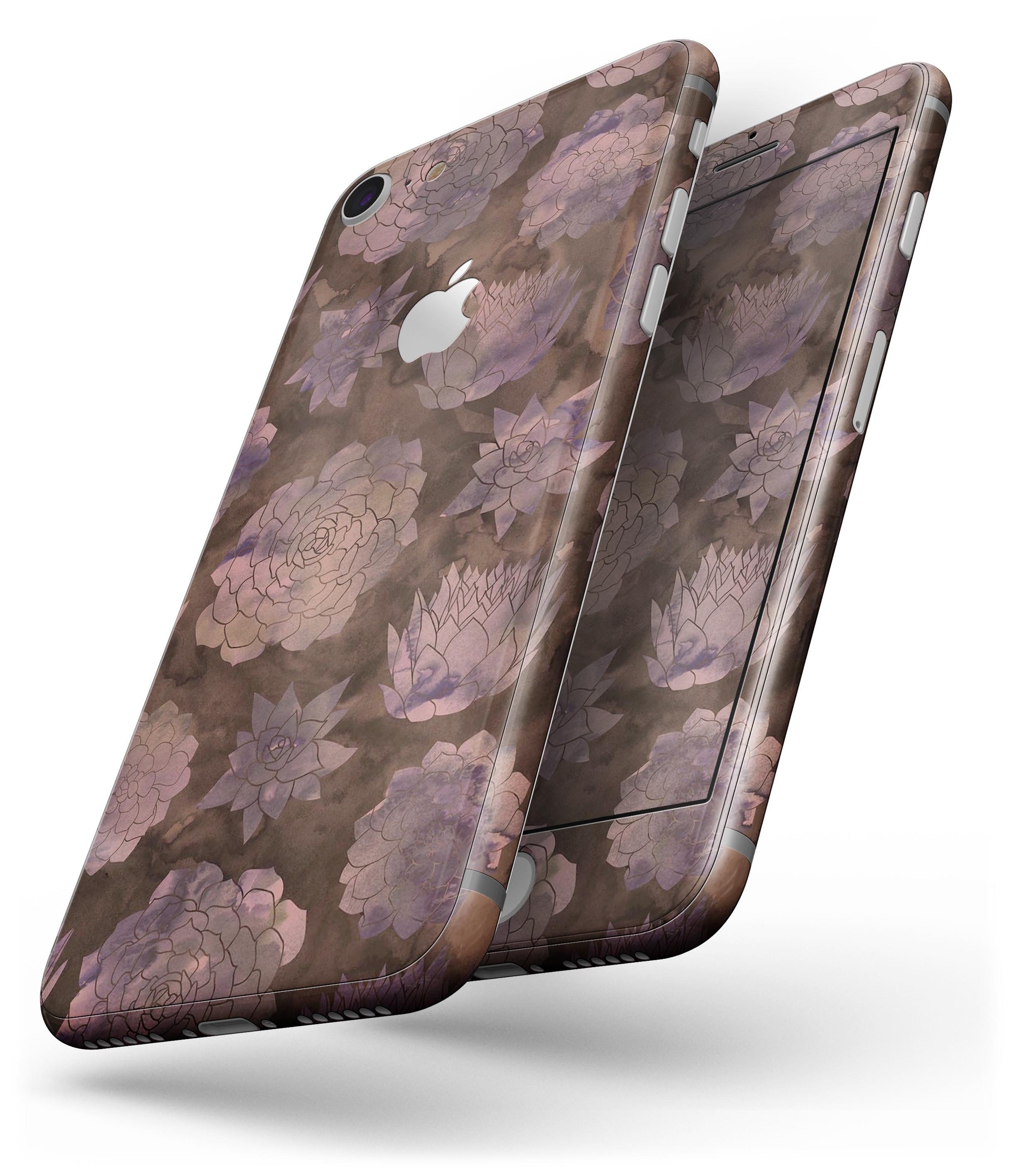 Brown Floral Succulents skin for iPhone 8 or 8 Plus, showcasing vibrant floral design on a sleek vinyl surface.