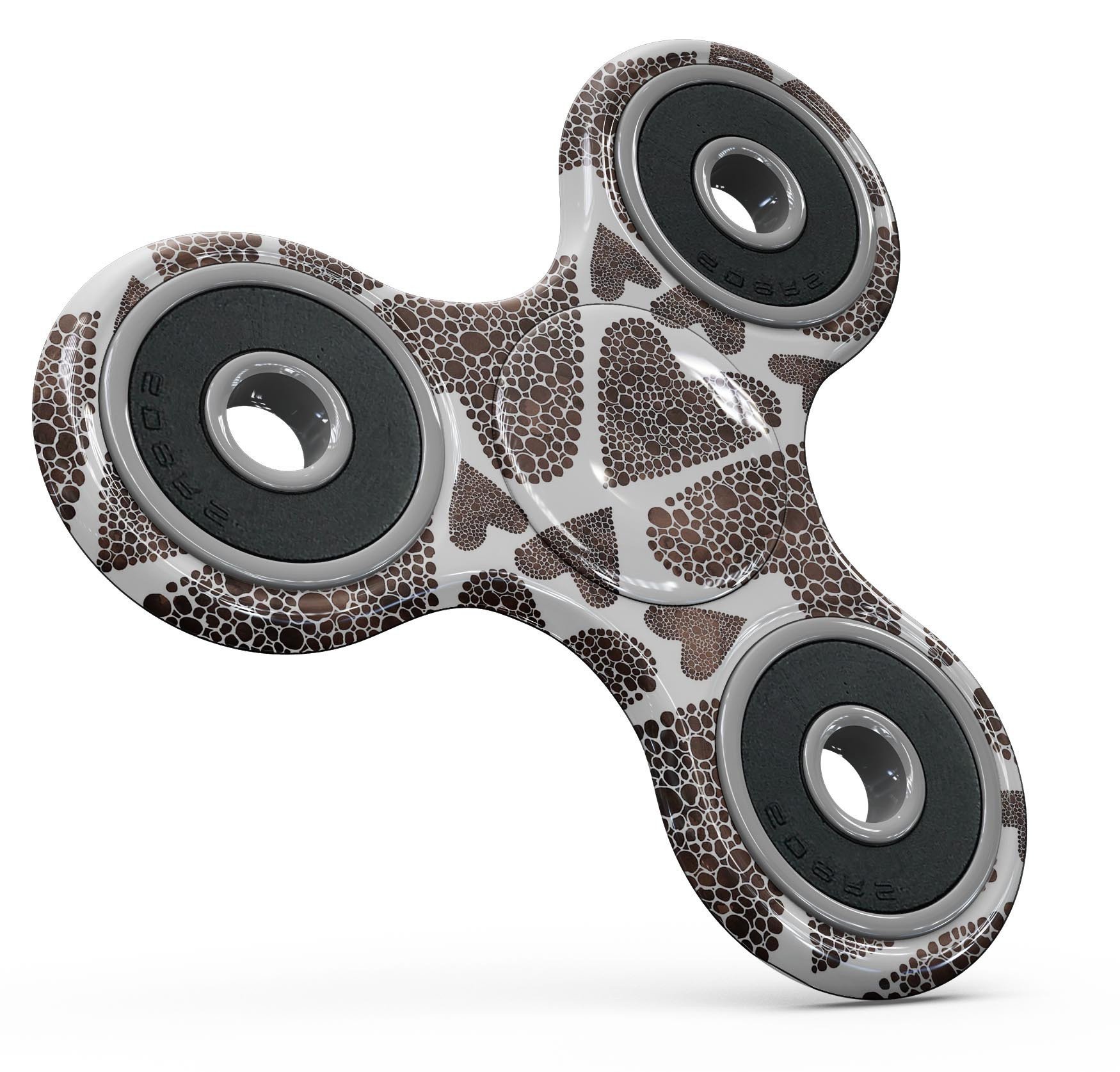 Brown Pebble Hearts Full-Body Fidget Spinner Skin-Kit showcasing a stylish design with a textured pebble heart pattern.