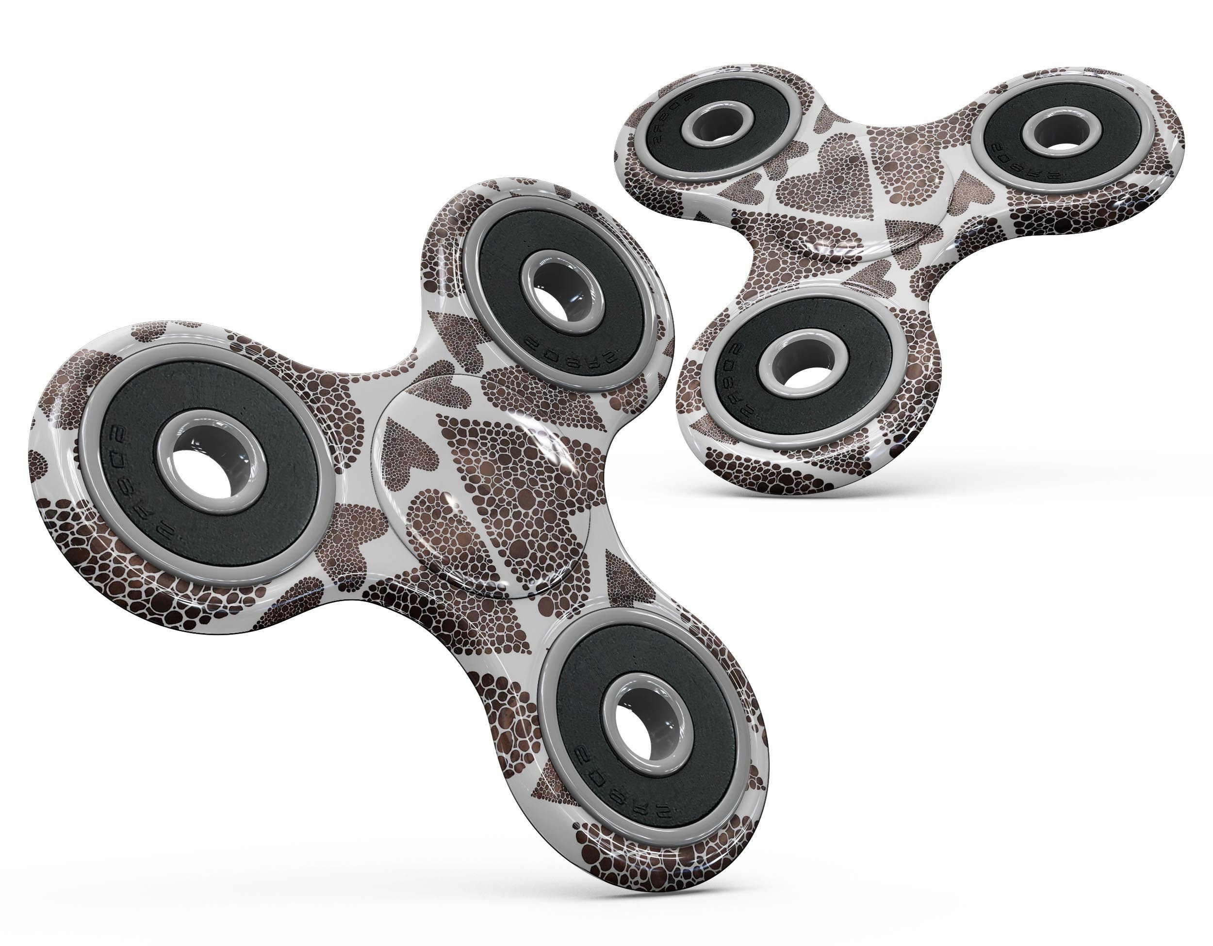 Brown Pebble Hearts Full-Body Fidget Spinner Skin-Kit showcasing a stylish design with a textured pebble heart pattern.