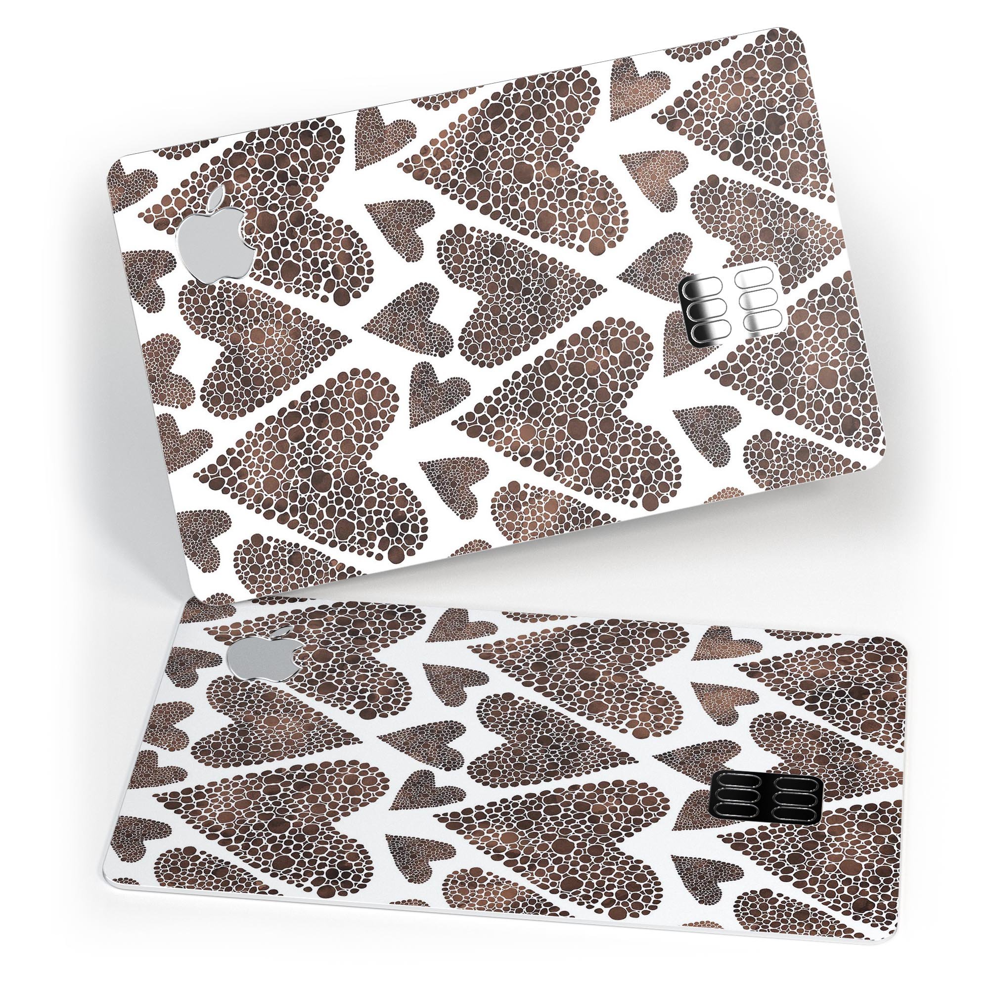 Brown Pebble Hearts decal skin for Apple Card, showcasing premium vinyl design and protective features.