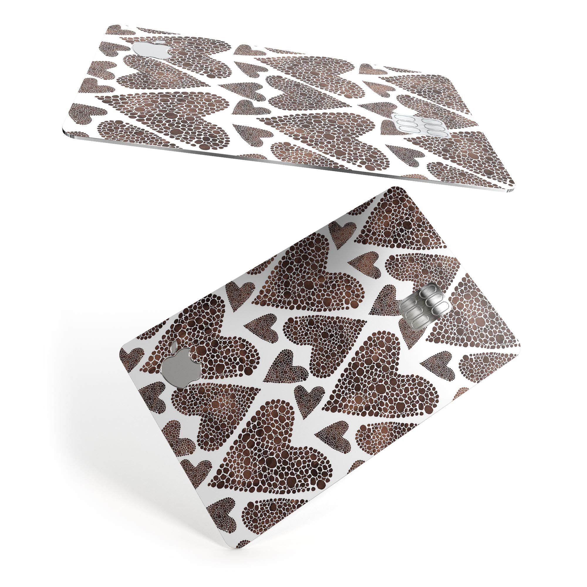 Brown Pebble Hearts decal skin for Apple Card, showcasing premium vinyl design and protective features.