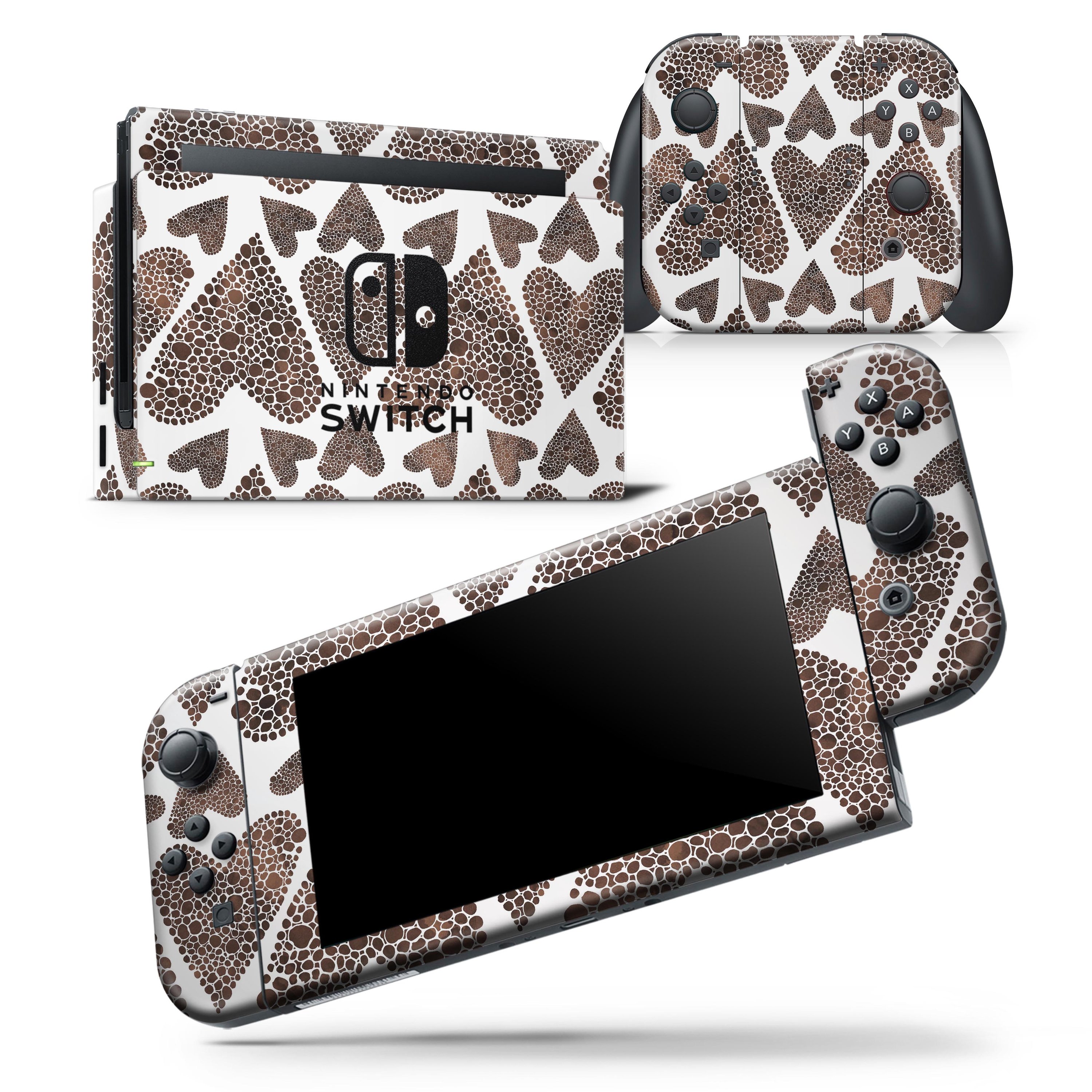 Brown Pebble Hearts skin wrap decal for Nintendo Switch Lite, showcasing a stylish design that fits snugly on the console.