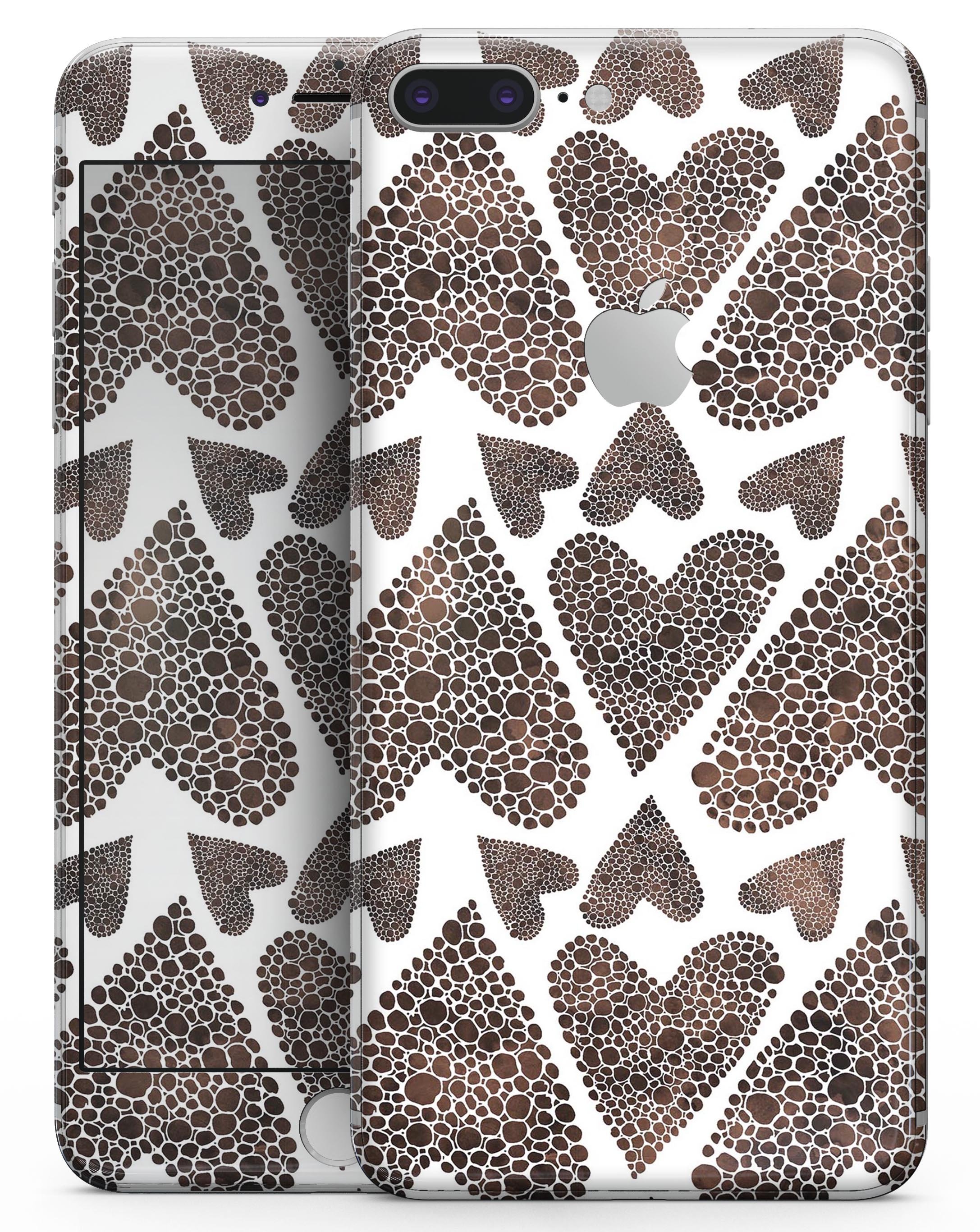 Brown Pebble Hearts skin for iPhone 8 and 8 Plus, showcasing a stylish design with a textured finish.