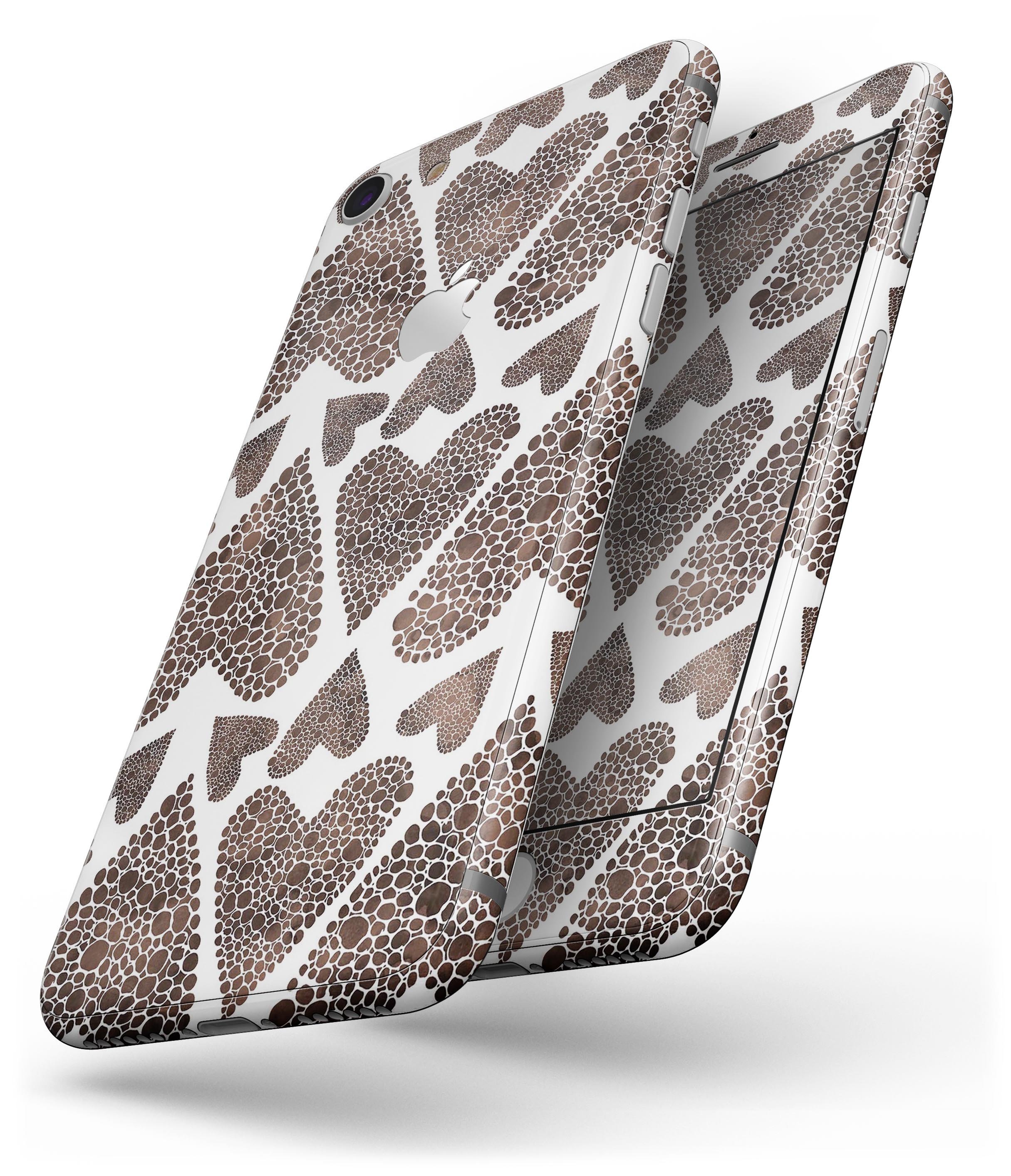 Brown Pebble Hearts skin for iPhone 8 and 8 Plus, showcasing a stylish design with a textured finish.