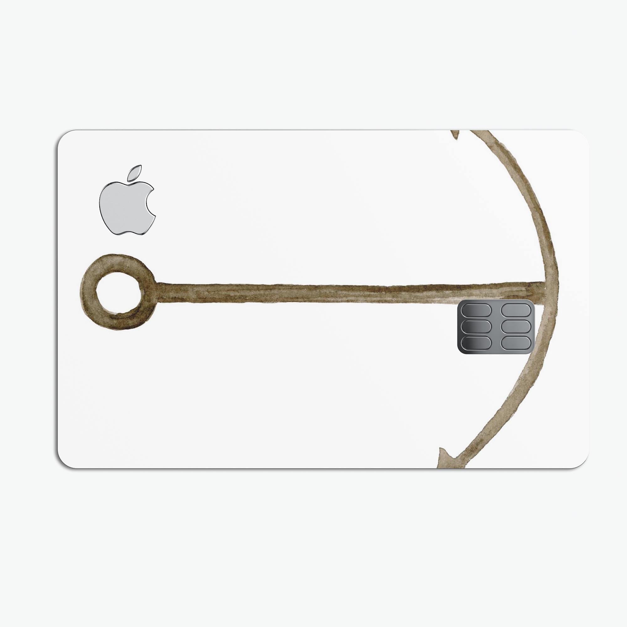 Brown rusted watercolored anchor decal skin for Apple Card, showcasing a unique design with premium protective features.