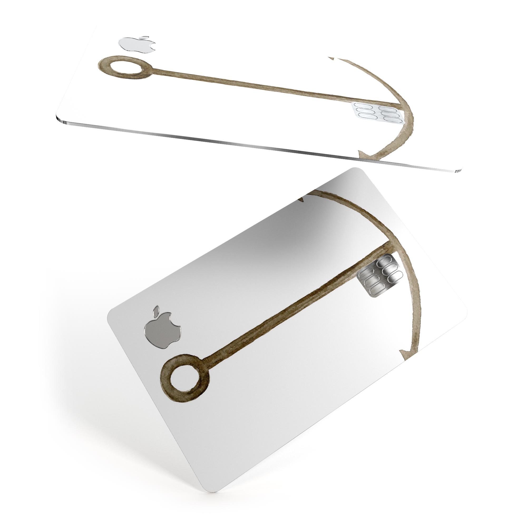 Brown rusted watercolored anchor decal skin for Apple Card, showcasing a unique design with premium protective features.
