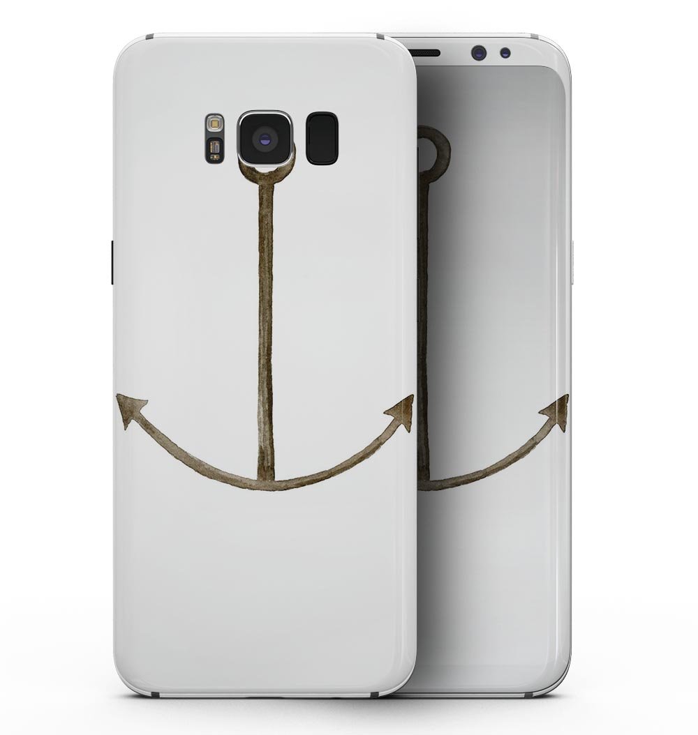 Brown rusted watercolored anchor design skin for Samsung Galaxy S8, showcasing vibrant colors and a protective vinyl layer.