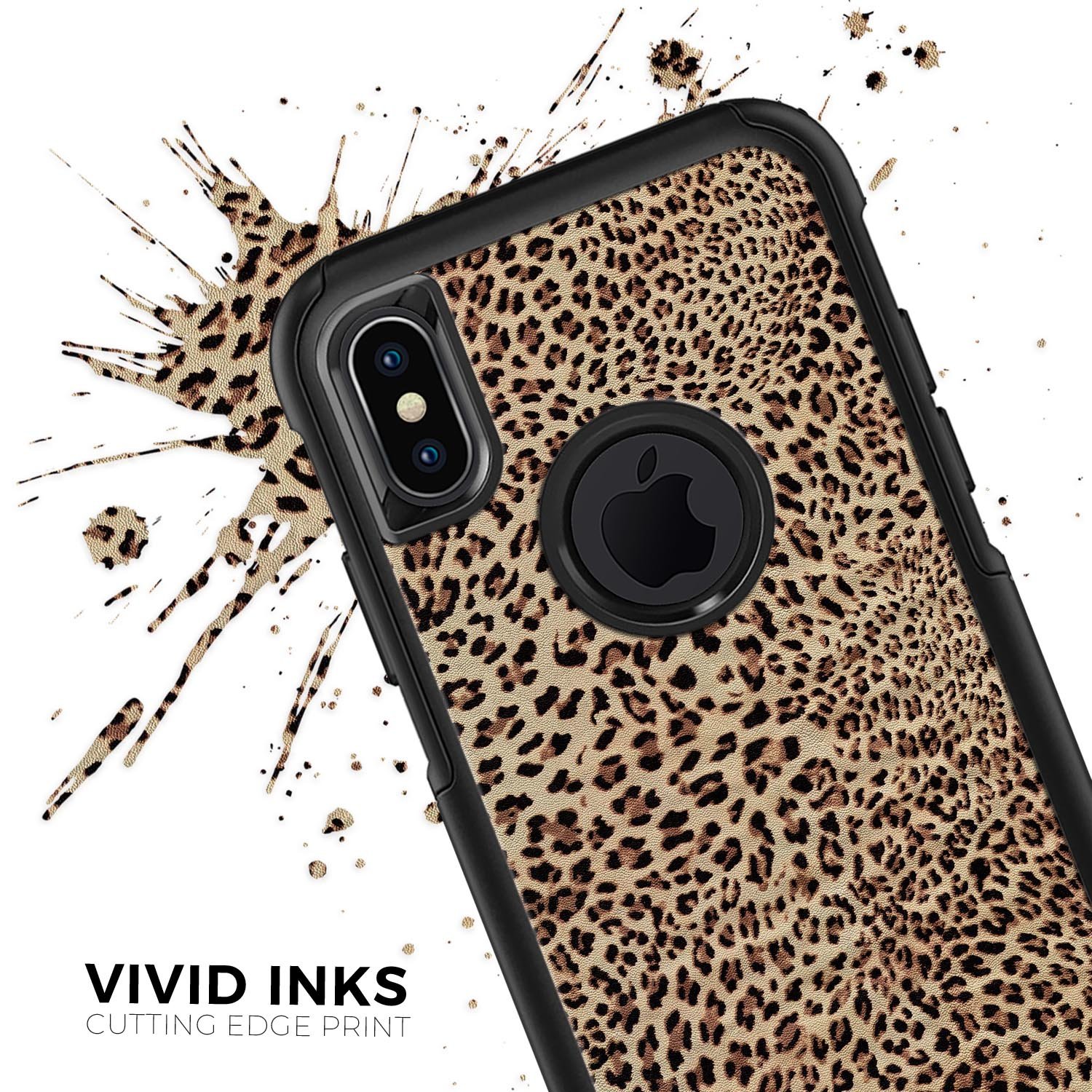 Brown Vector Leopard Print Skin Kit for iPhone OtterBox Cases, showcasing a stylish leopard pattern on a sleek surface.