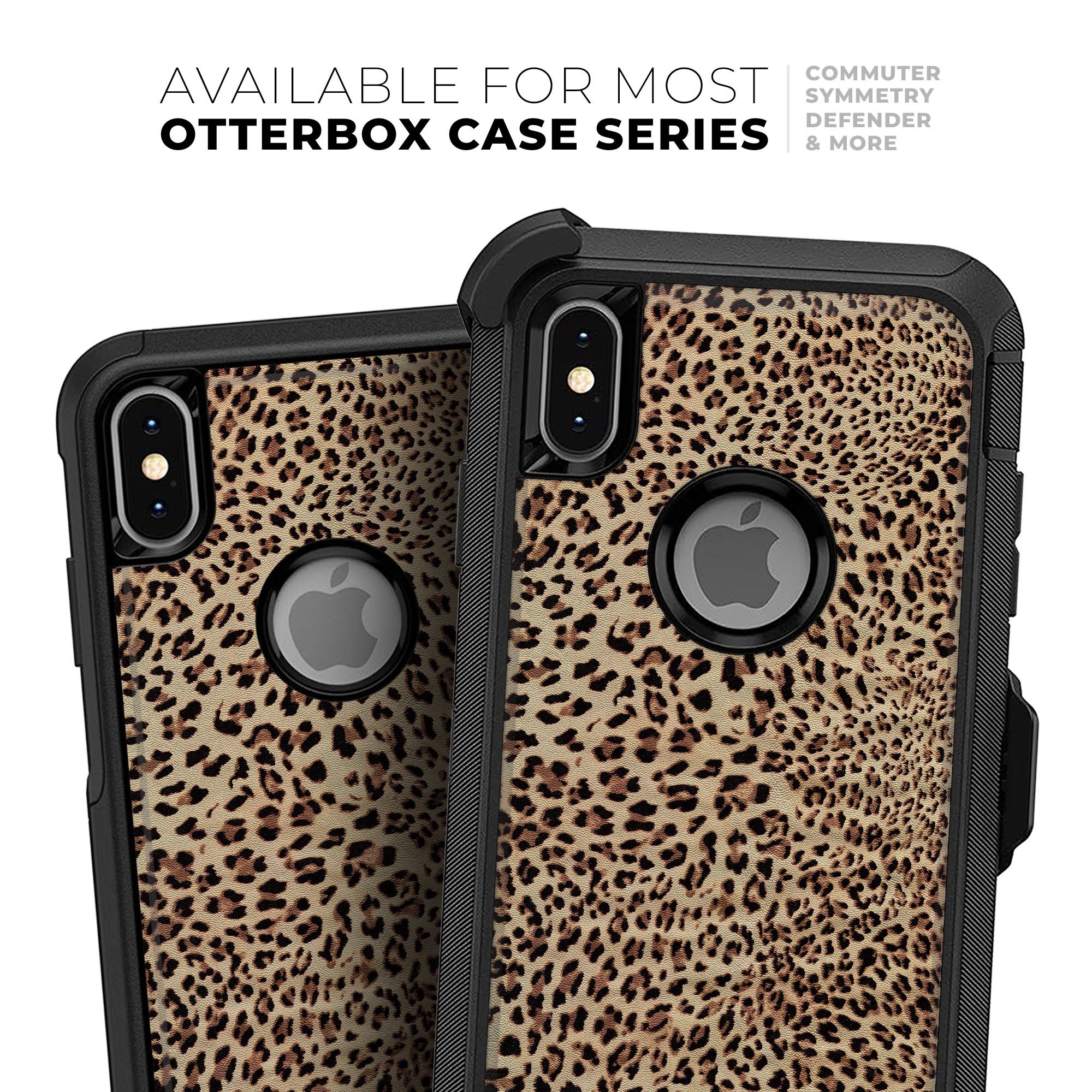 Brown Vector Leopard Print Skin Kit for iPhone OtterBox Cases, showcasing a stylish leopard pattern on a sleek surface.