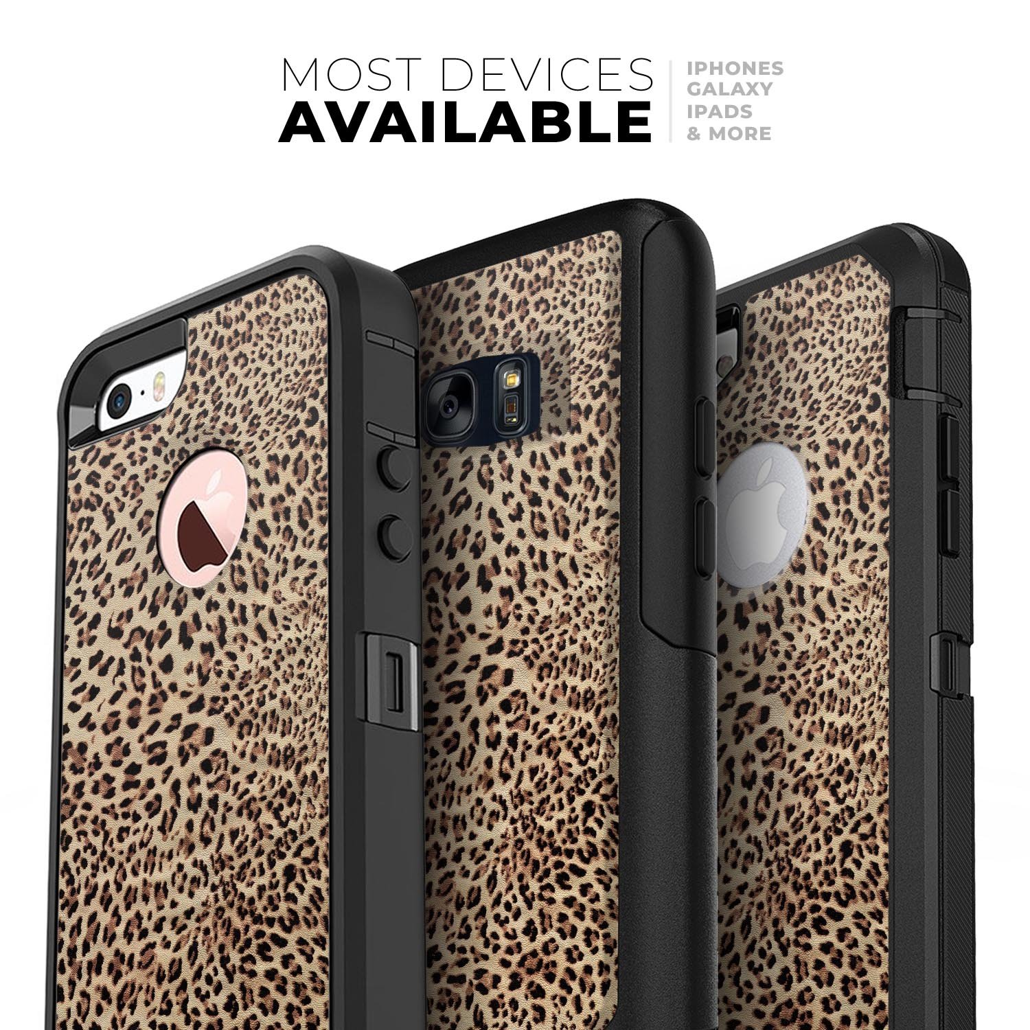 Brown Vector Leopard Print Skin Kit for iPhone OtterBox Cases, showcasing a stylish leopard pattern on a sleek surface.