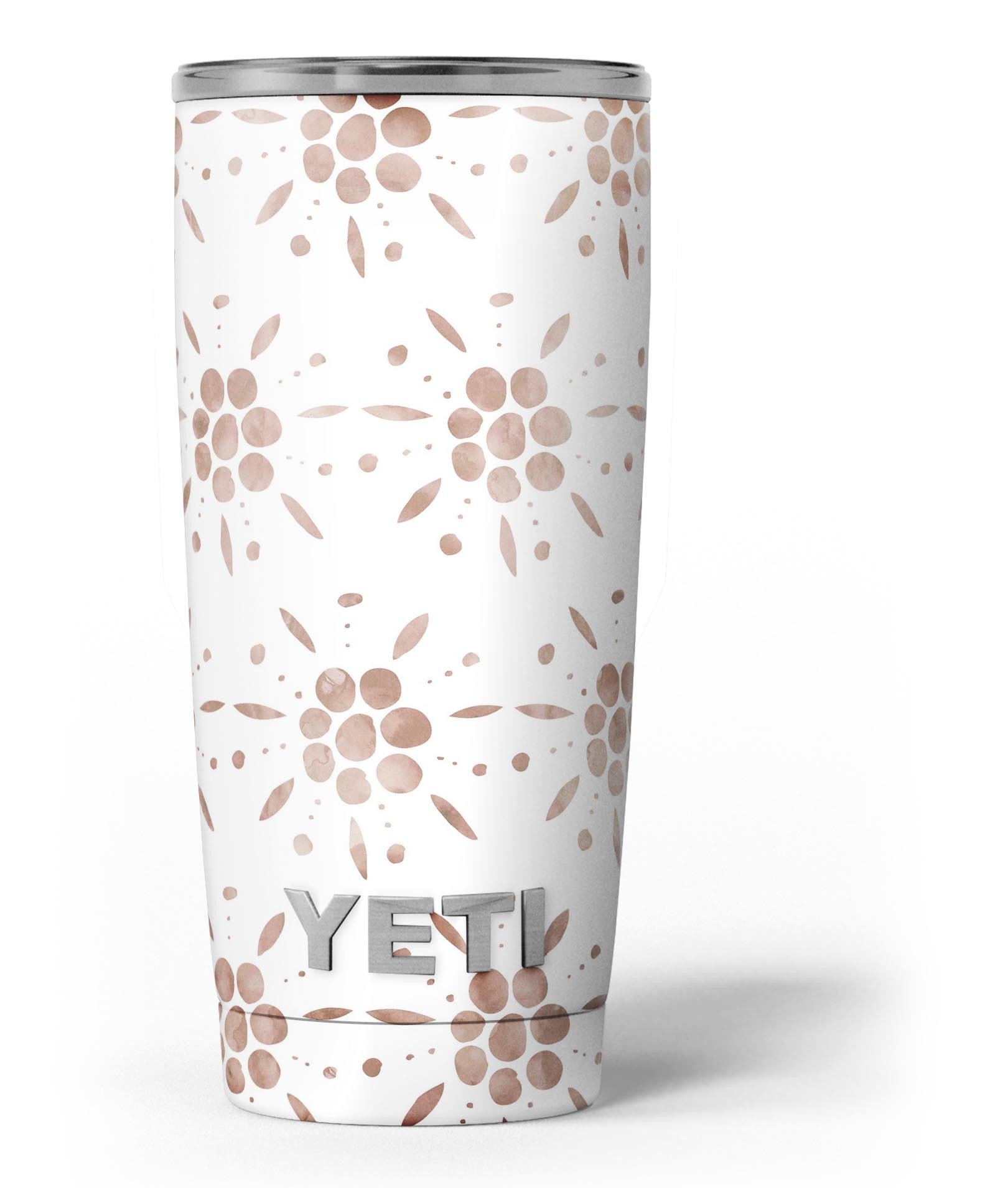 Brown Watercolor Flowers skin decal vinyl wrap kit for Yeti Coolers, showcasing vibrant floral design and premium quality.