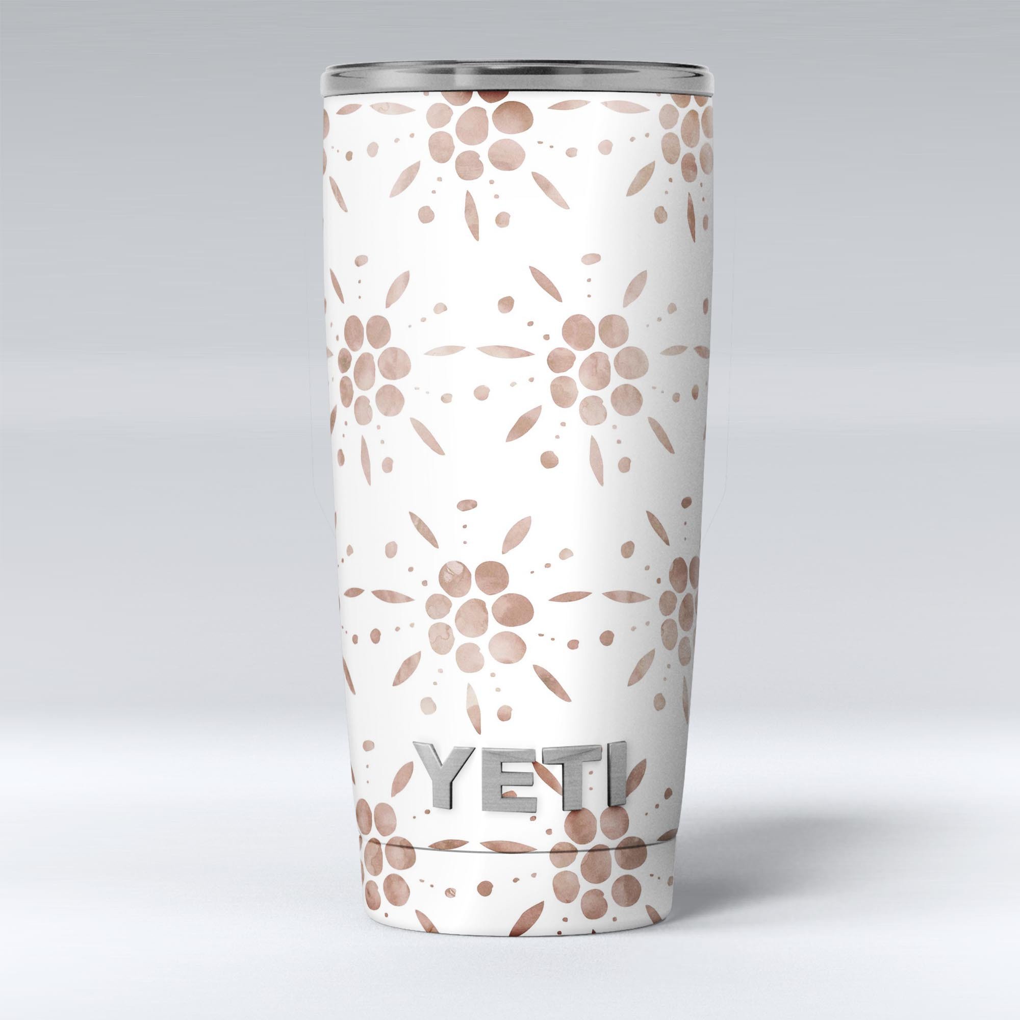 Brown Watercolor Flowers skin decal vinyl wrap kit for Yeti Coolers, showcasing vibrant floral design and premium quality.