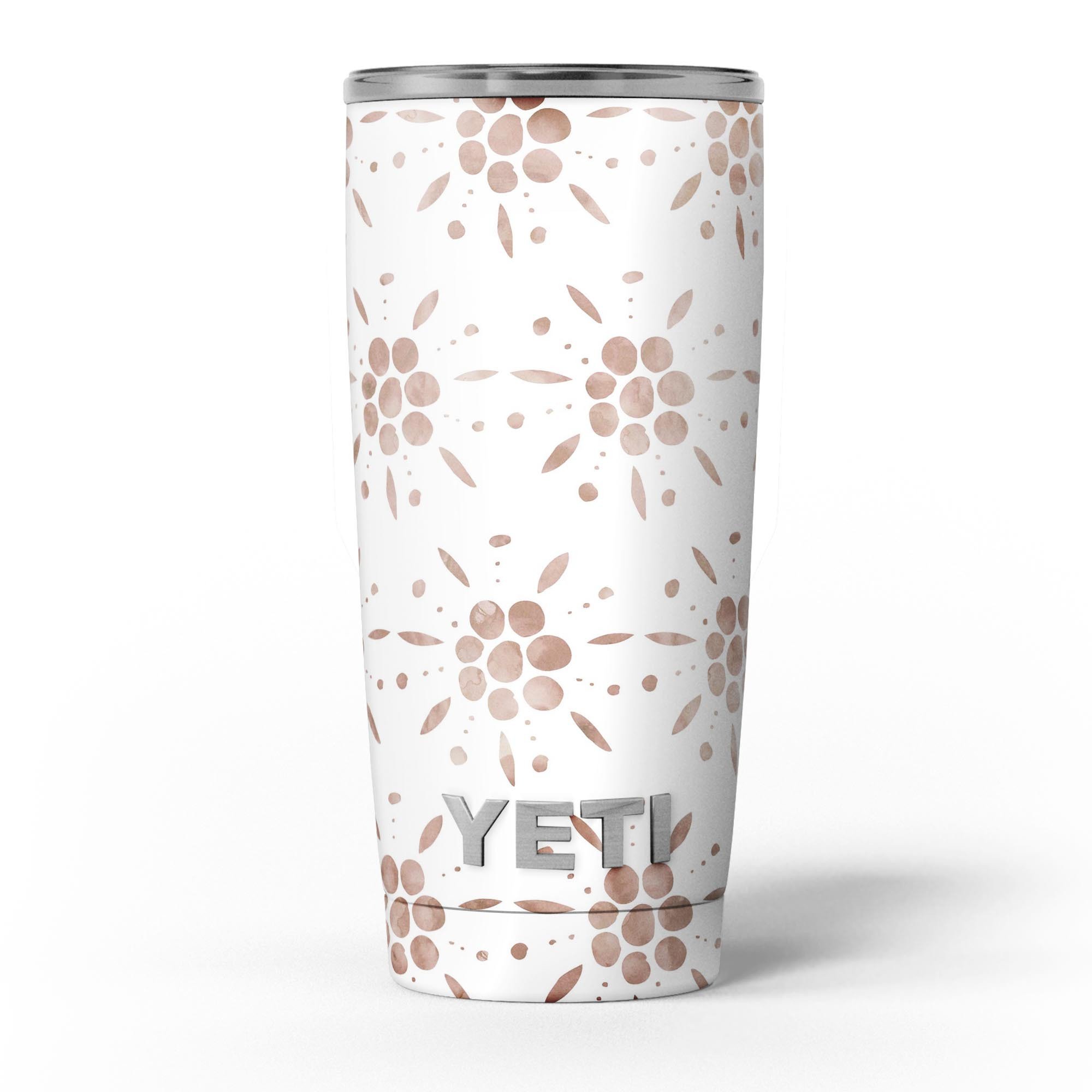 Brown Watercolor Flowers skin decal vinyl wrap kit for Yeti Coolers, showcasing vibrant floral design and premium quality.