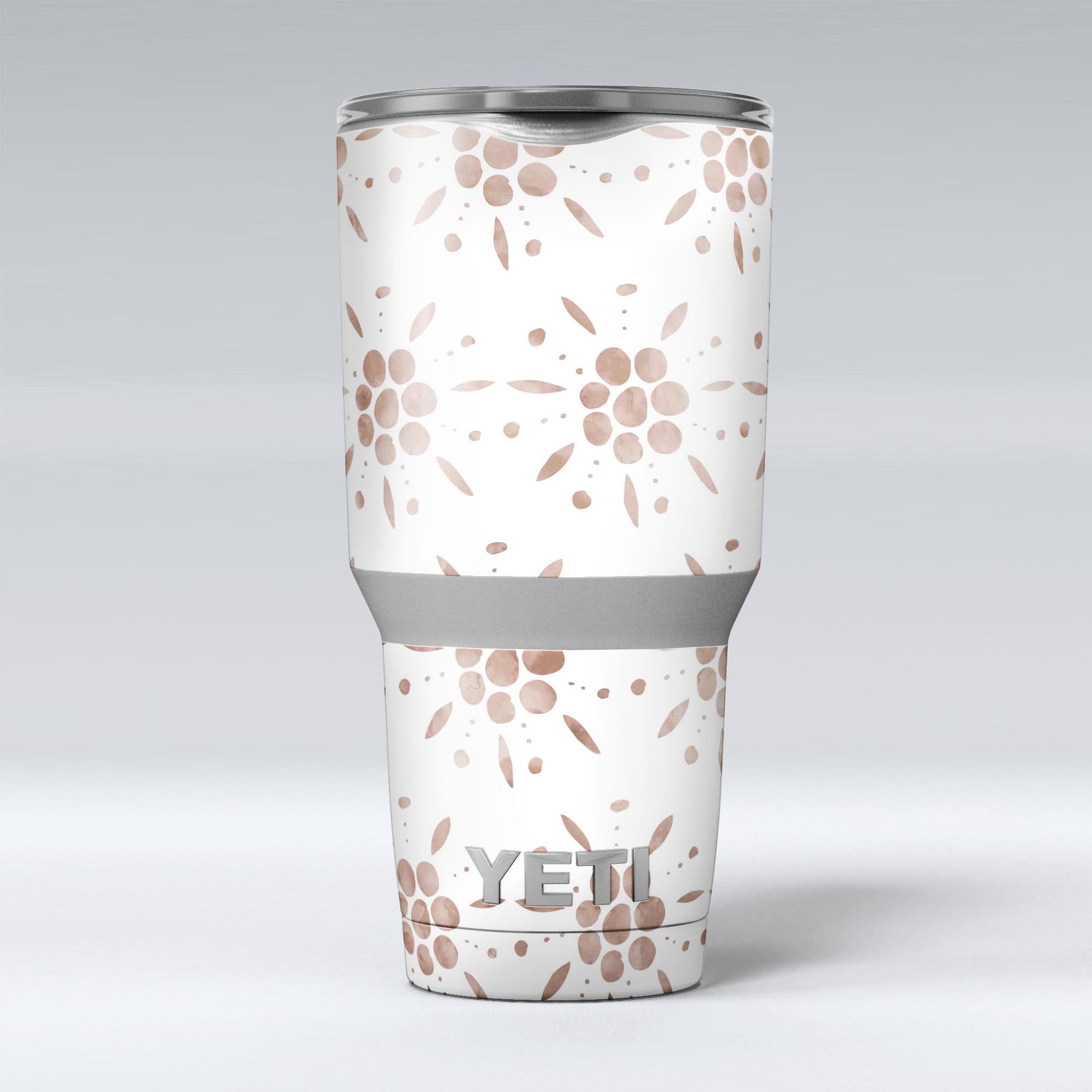 Brown Watercolor Flowers skin decal vinyl wrap kit for Yeti Coolers, showcasing vibrant floral design and premium quality.