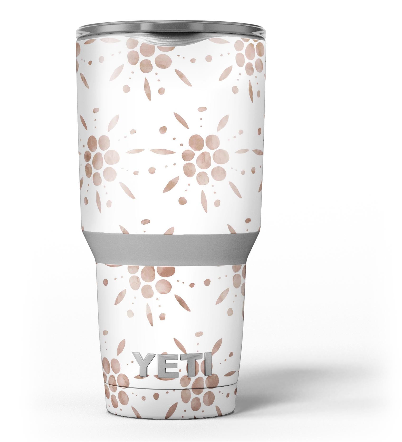 Brown Watercolor Flowers skin decal vinyl wrap kit for Yeti Coolers, showcasing vibrant floral design and premium quality.