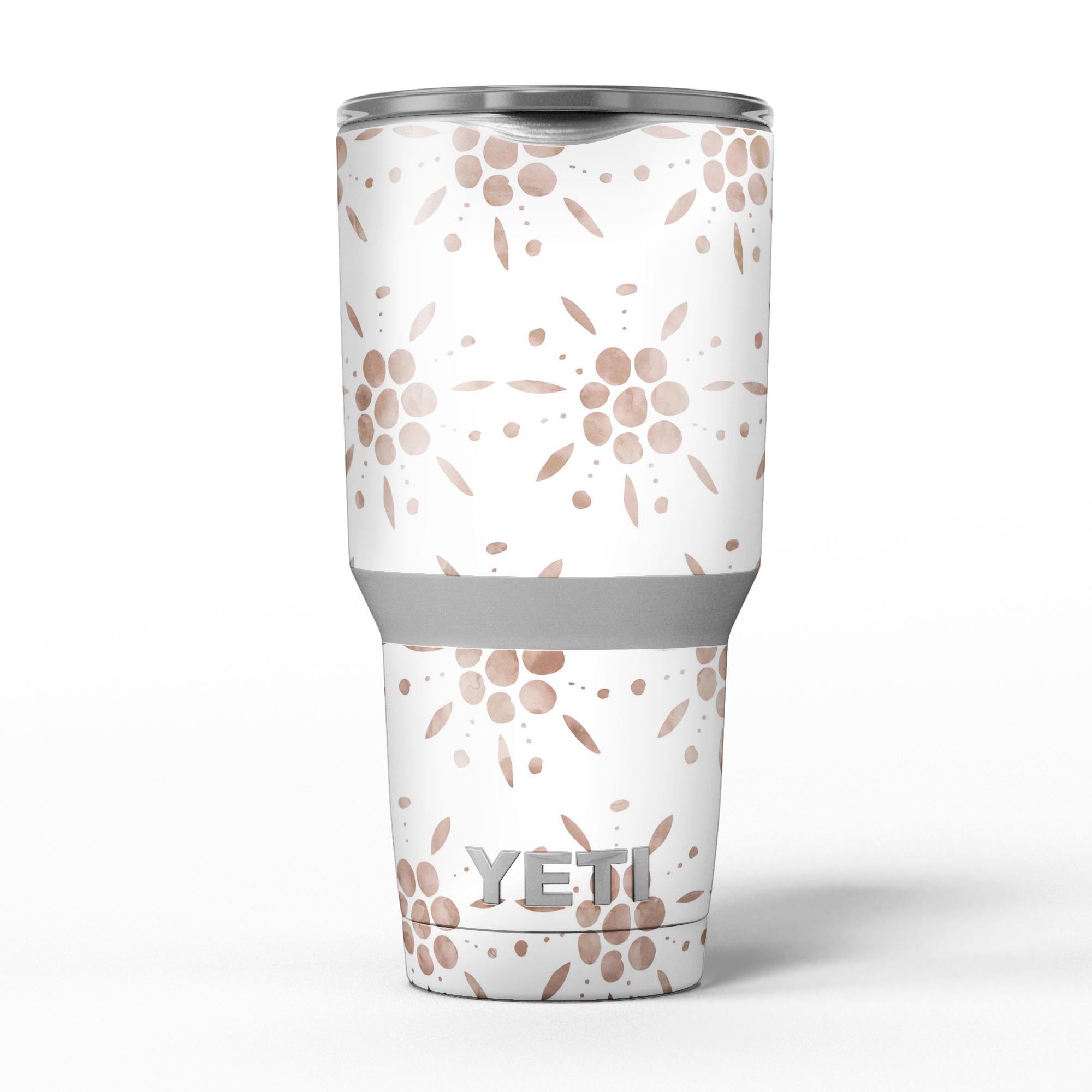 Brown Watercolor Flowers skin decal vinyl wrap kit for Yeti Coolers, showcasing vibrant floral design and premium quality.