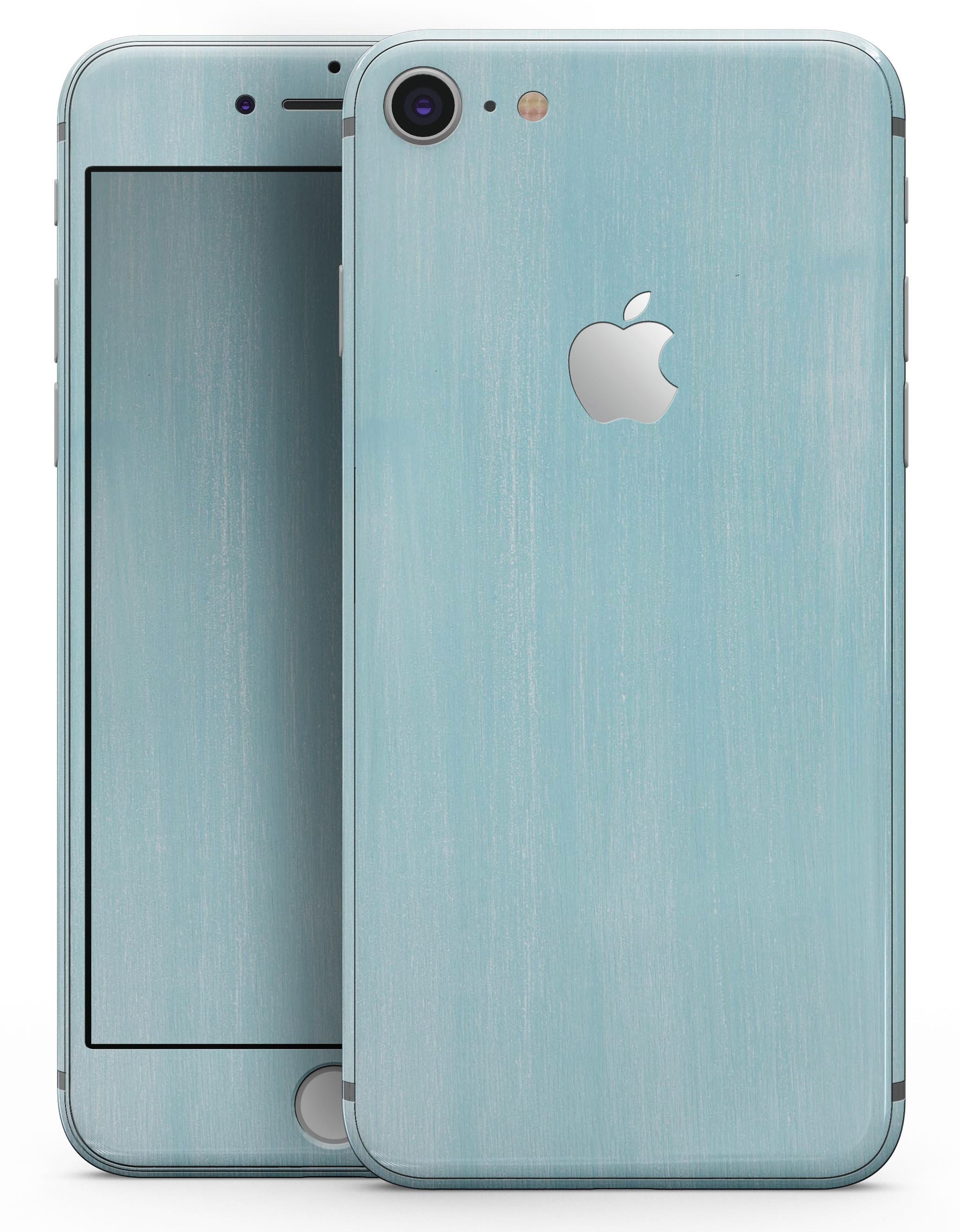 Brushed Aqua Surface Skin-Kit for iPhone 8 and 8 Plus, showcasing a stylish aqua design on a sleek device.