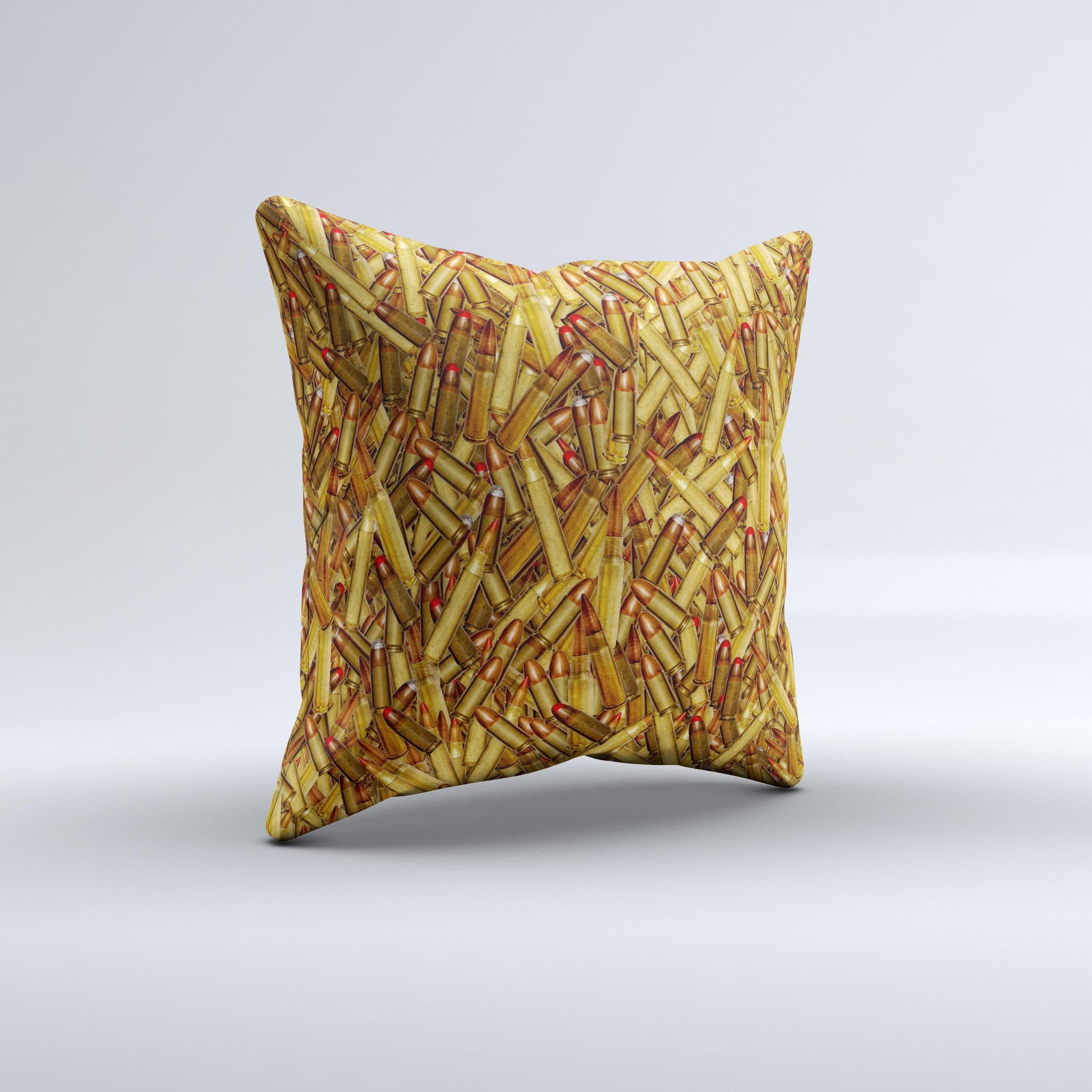 A handcrafted Bullets Overlay Ink-Fuzed Decorative Throw Pillow featuring unique designs and high-quality fabric, perfect for home decor.