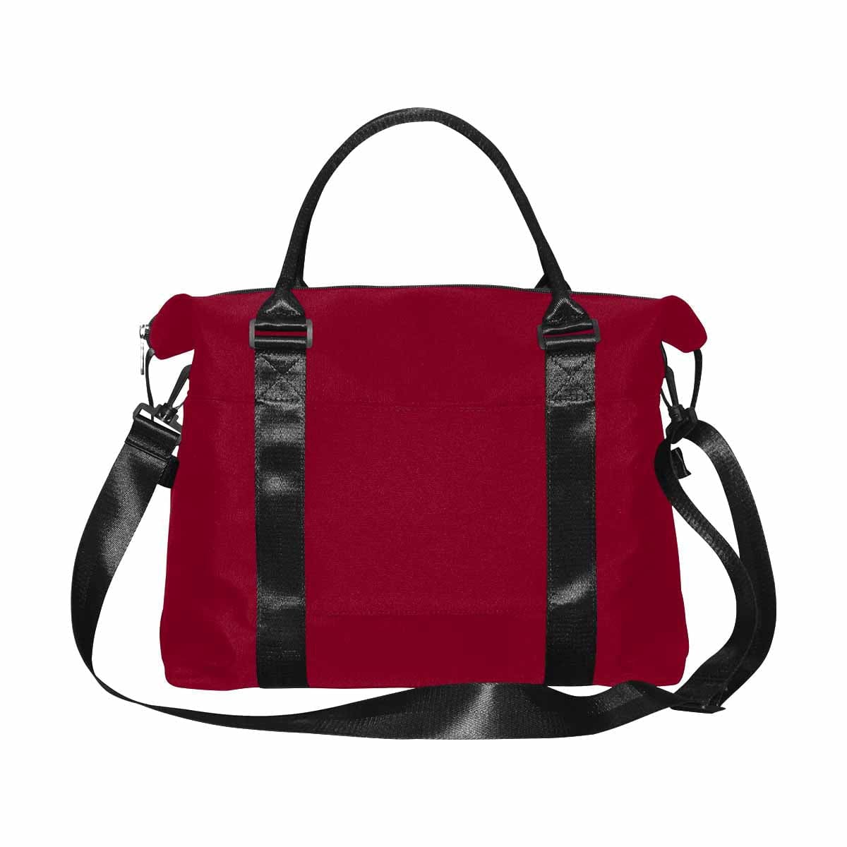 Burgundy Red Duffel Bag with adjustable strap and metal button closure, showcasing its spacious design and durable oxford fabric.