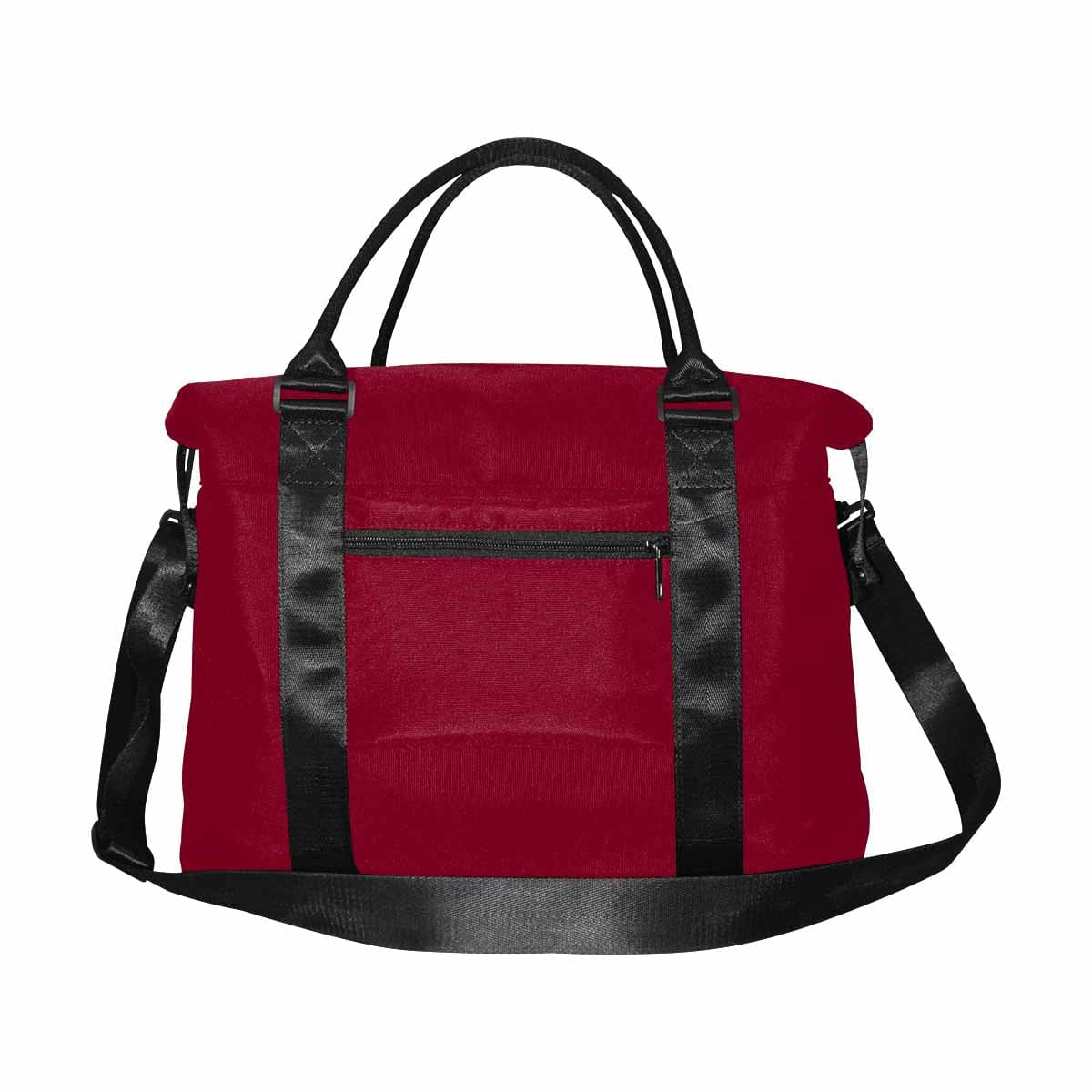 Burgundy Red Duffel Bag with adjustable strap and metal button closure, showcasing its spacious design and durable oxford fabric.