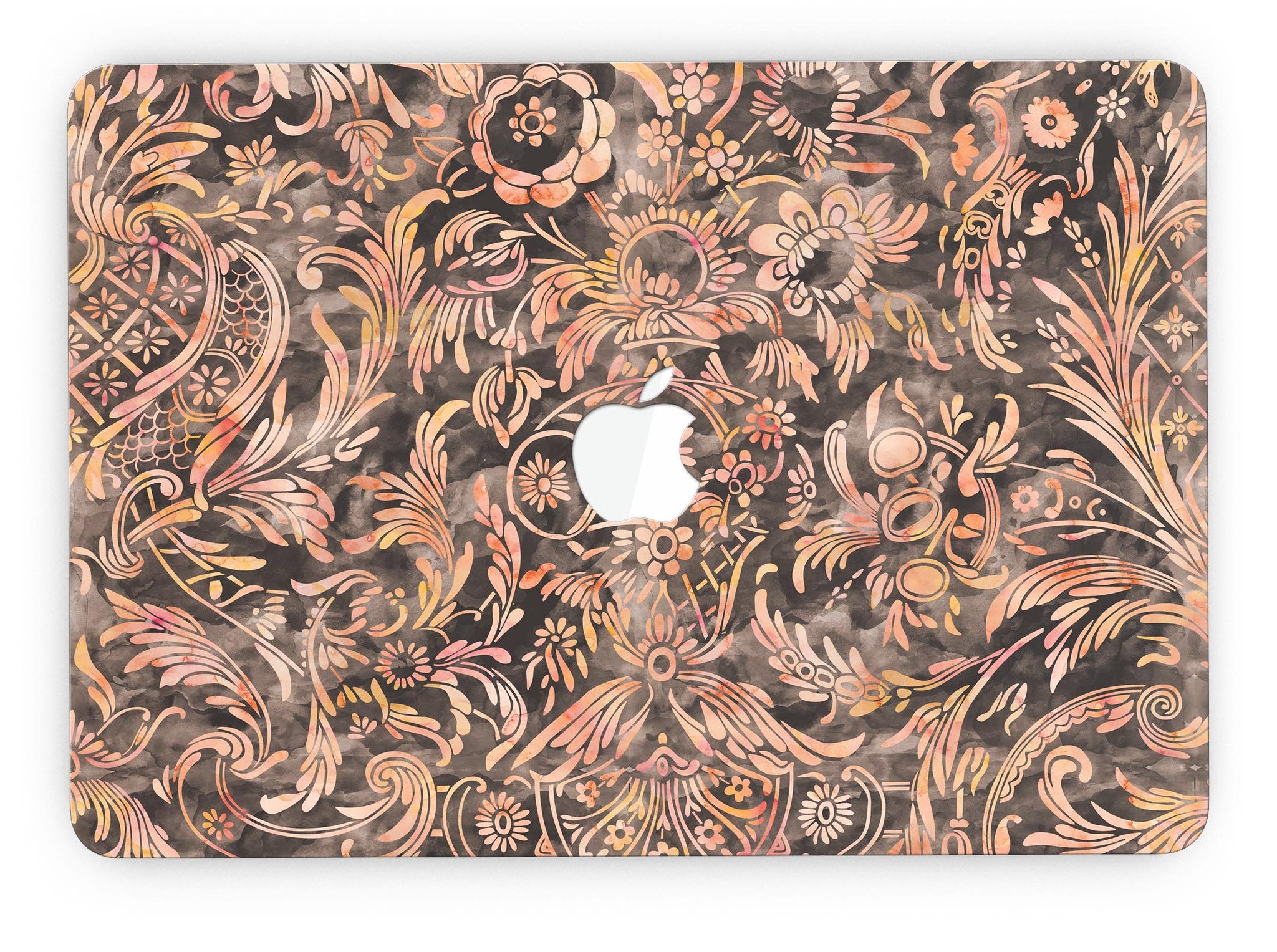Burning Damask Watercolor Pattern skin for MacBook Pro with Retina Display, showcasing vibrant colors and intricate design.