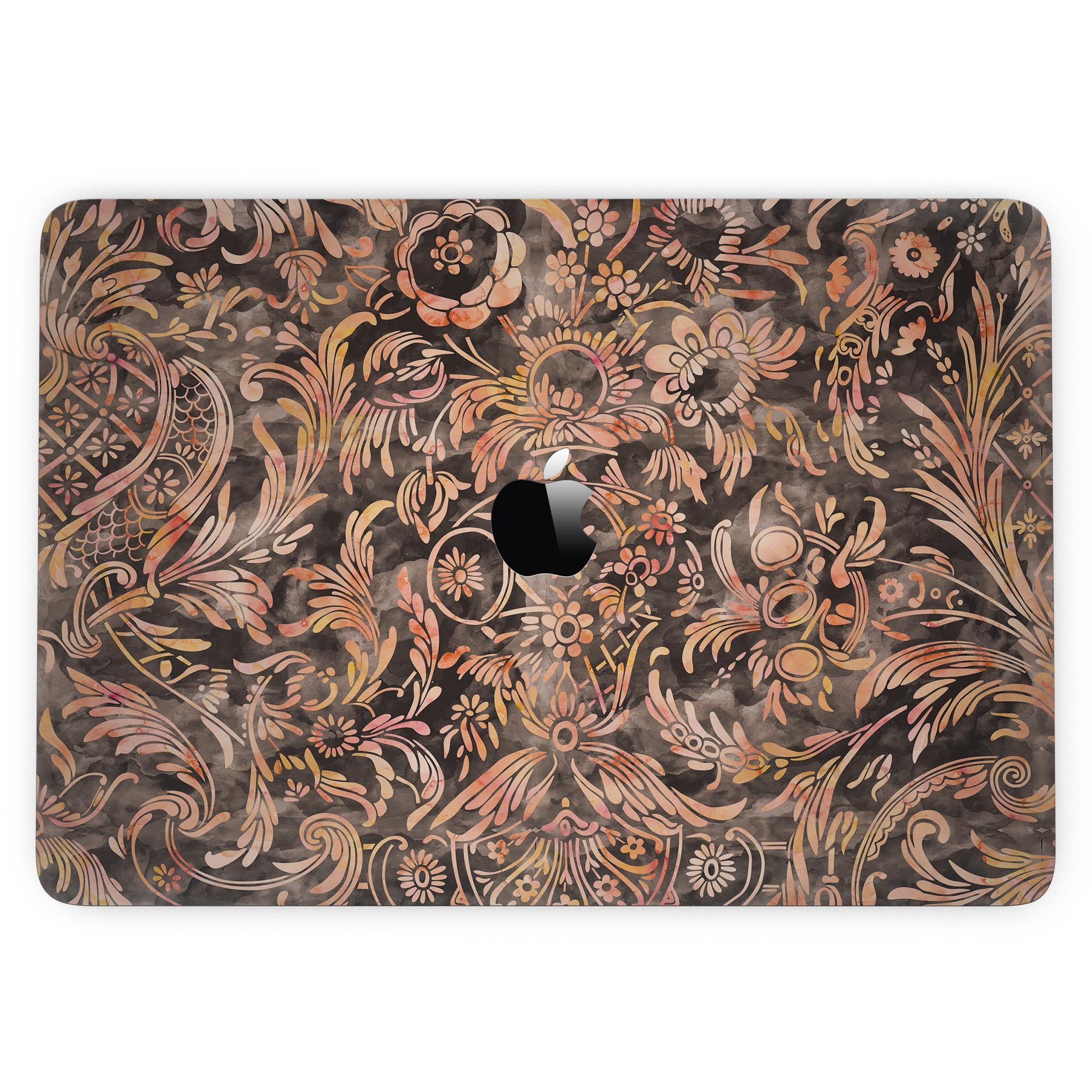 Burning Damask Watercolor Pattern skin for MacBook Pro with Touch Bar, showcasing vibrant colors and intricate design.