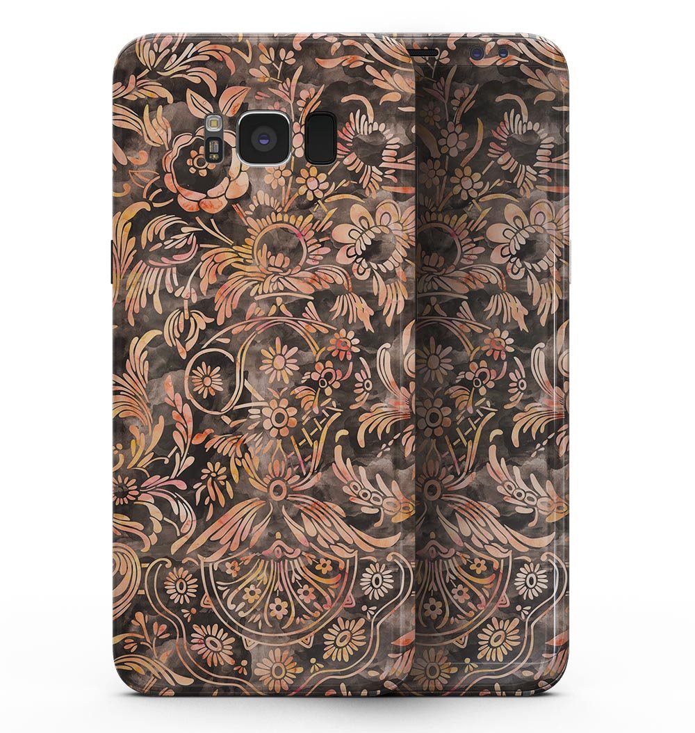 Samsung Galaxy S8 with Burning Damask Watercolor Pattern full-body skin, showcasing vibrant colors and intricate design.