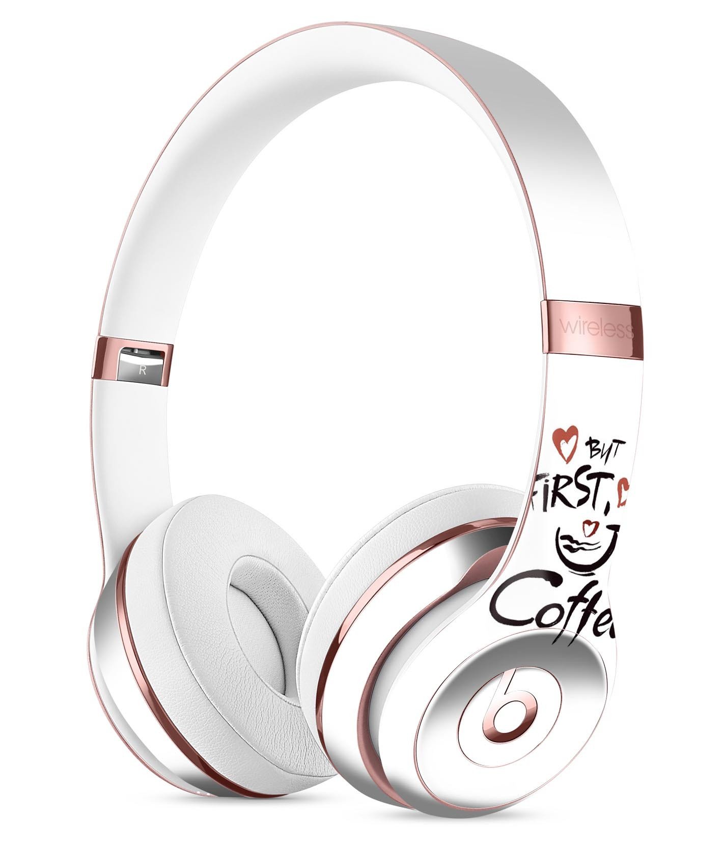 But First Coffee Full-Body Skin Kit for Beats by Dre Solo 3, featuring a stylish coffee-themed design with a matte finish.